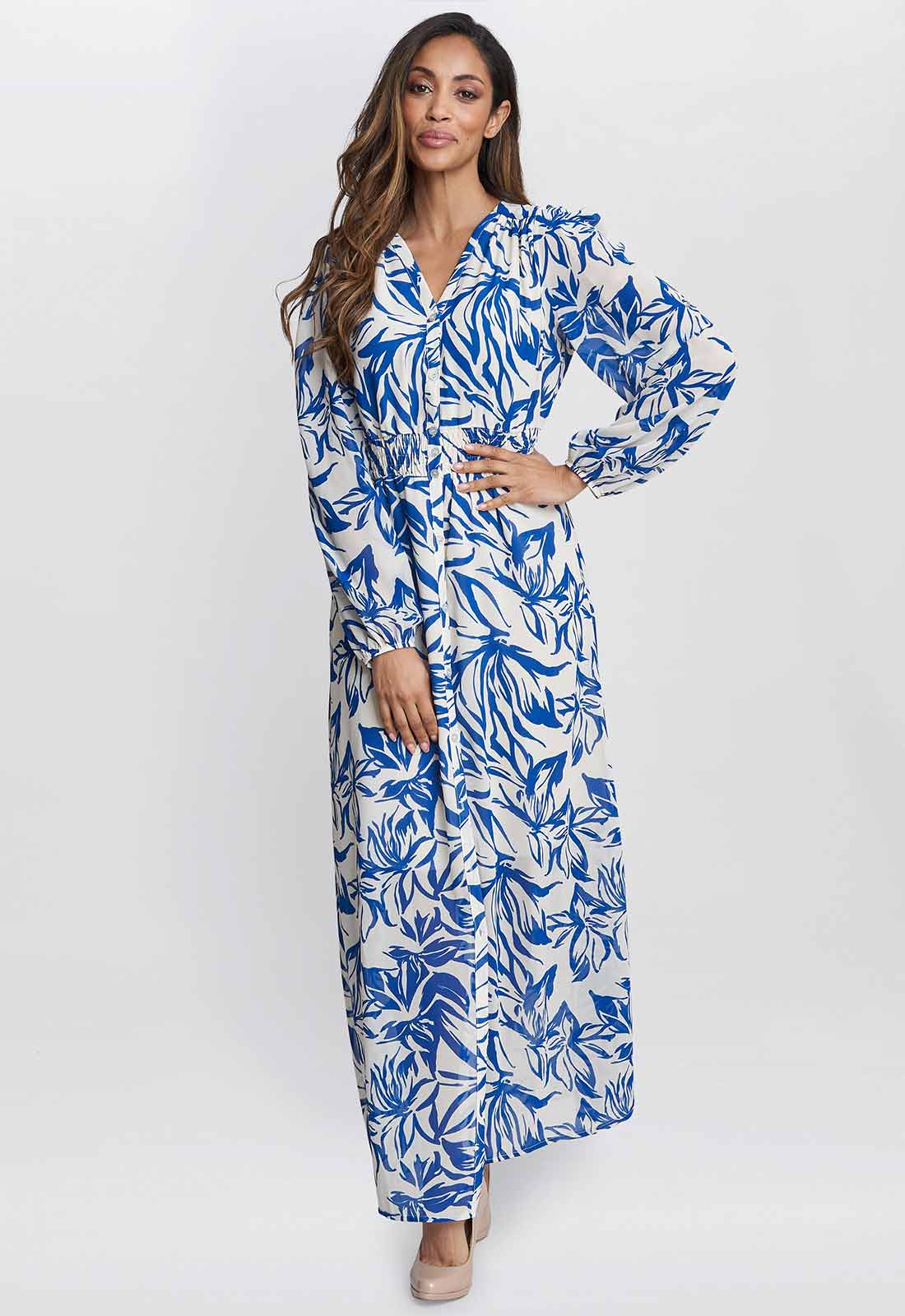 Gina Bacconi Blue Judy Button Neck Long Sleeve Dress - Image 3