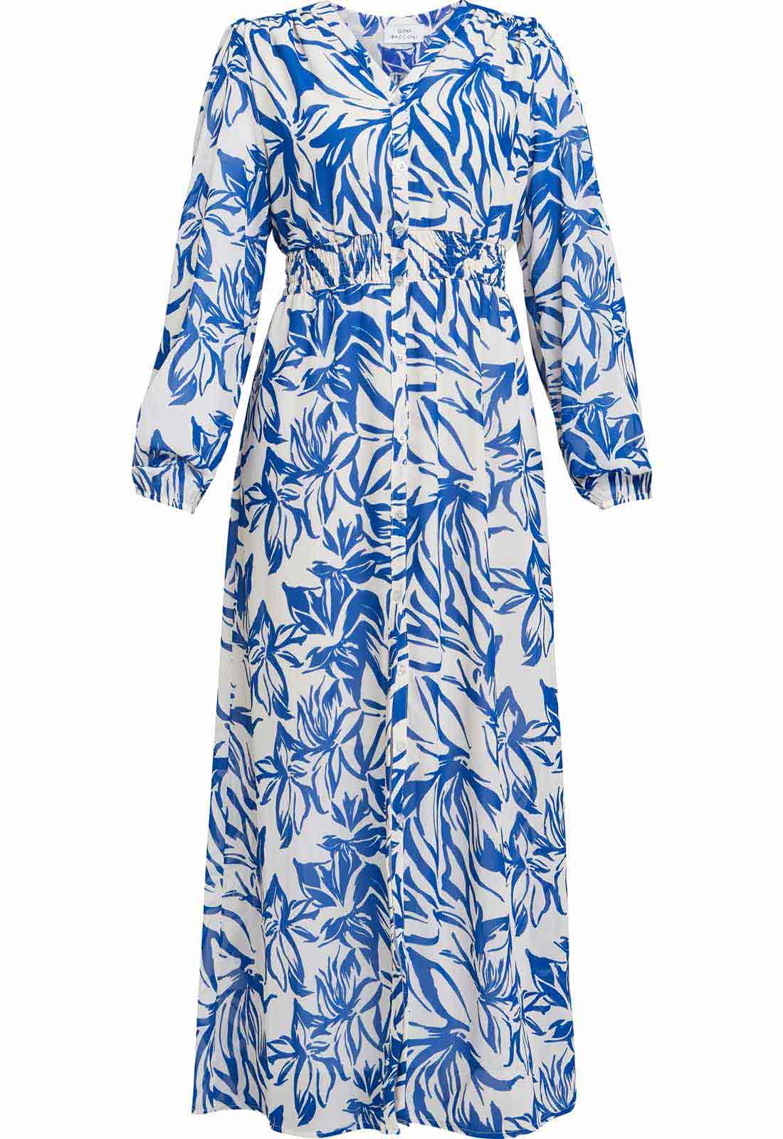 Gina Bacconi Blue Judy Button Neck Long Sleeve Dress - Image 4