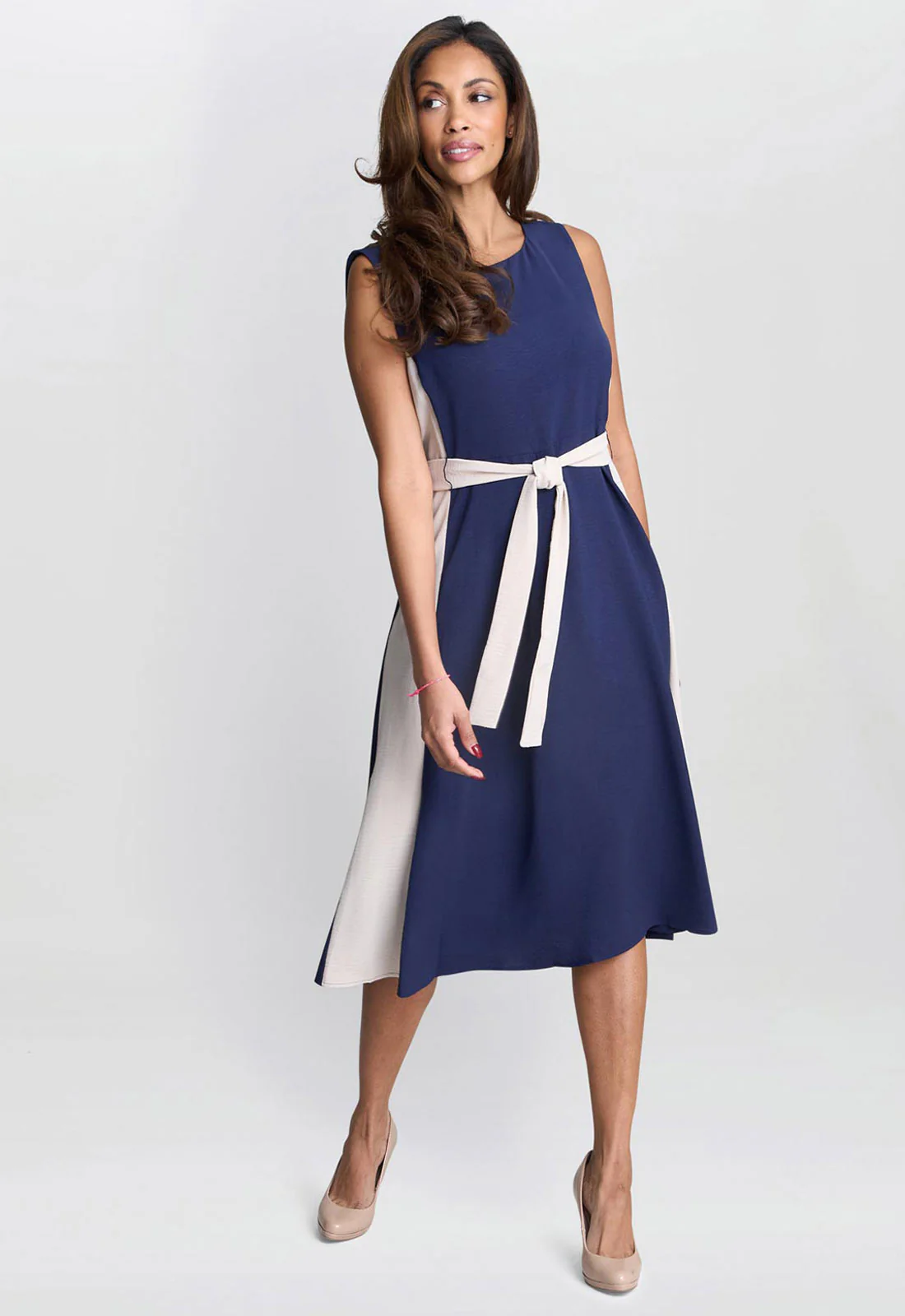 Gina Bacconi Navy Kendall Two Tone Dress