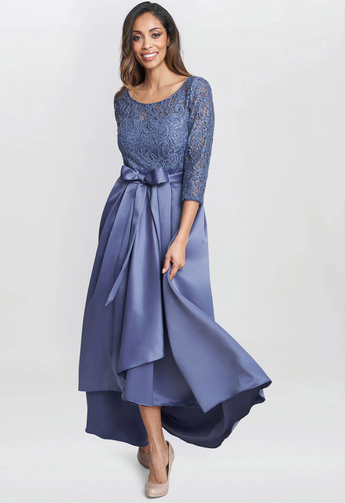 Gina Bacconi Blue Leona Sequin Lace Dress - Image 3