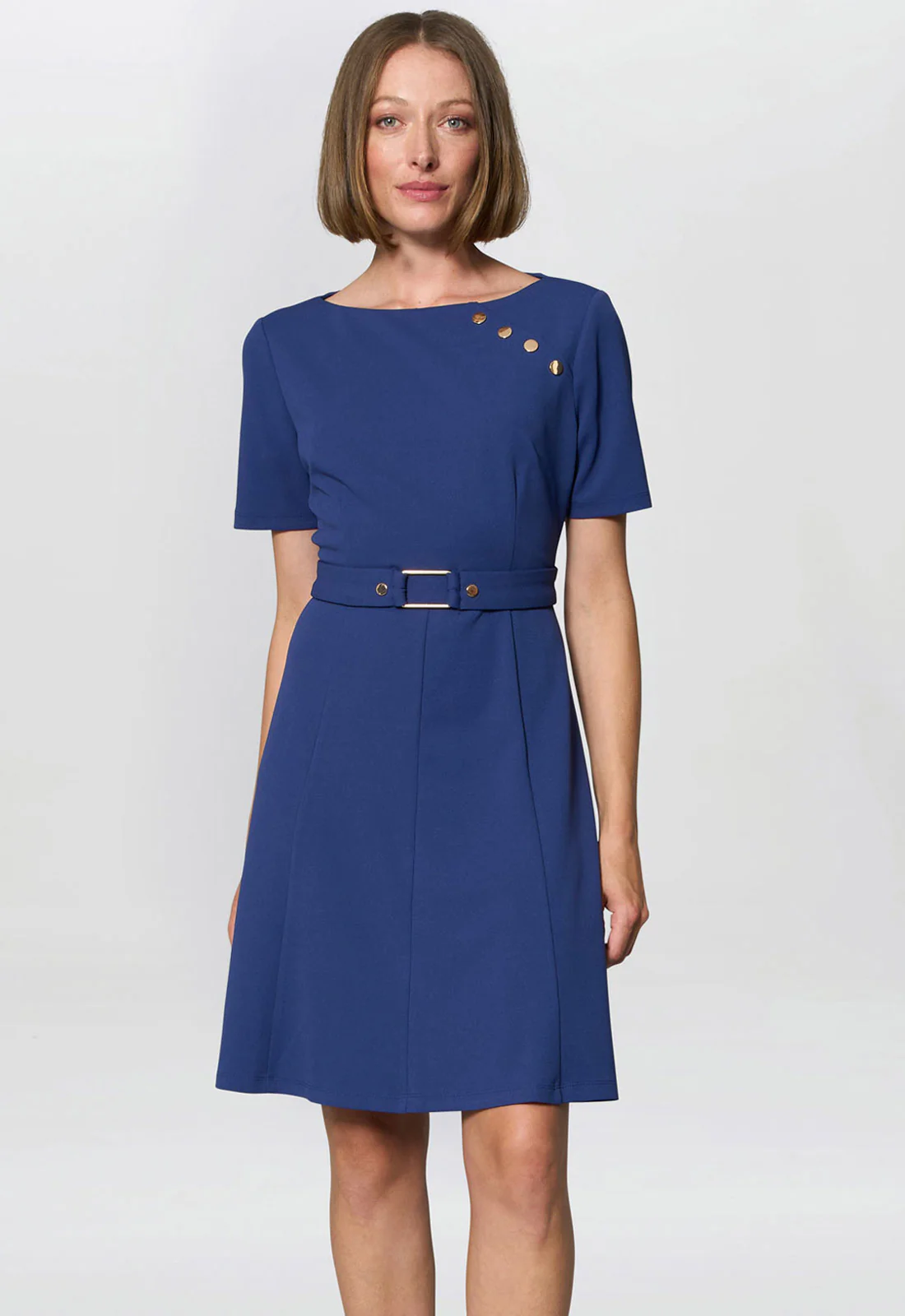 Gina Bacconi Light Navy Elise Belted Shift Dress