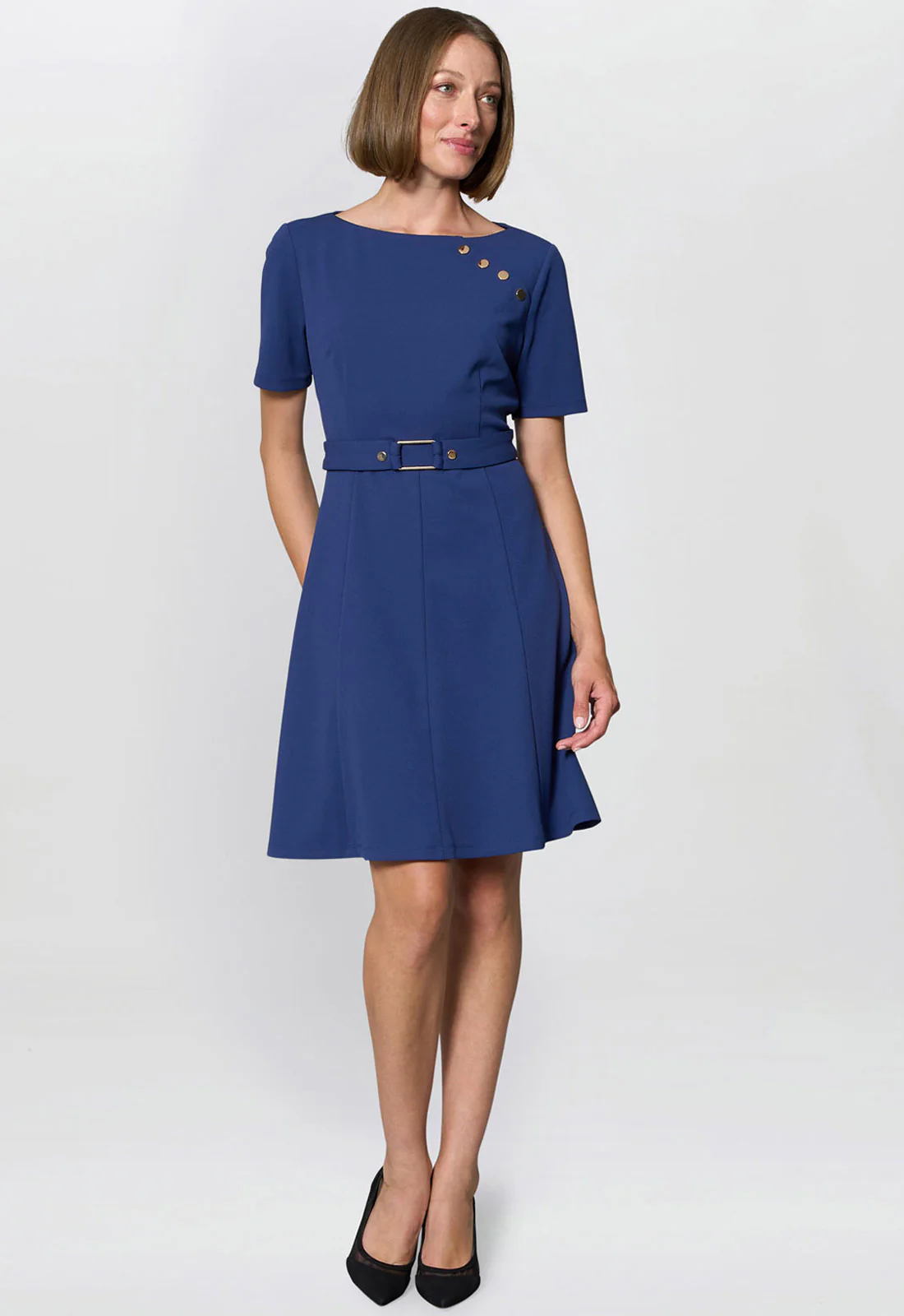Gina Bacconi Light Navy Elise Belted Shift Dress - Image 4