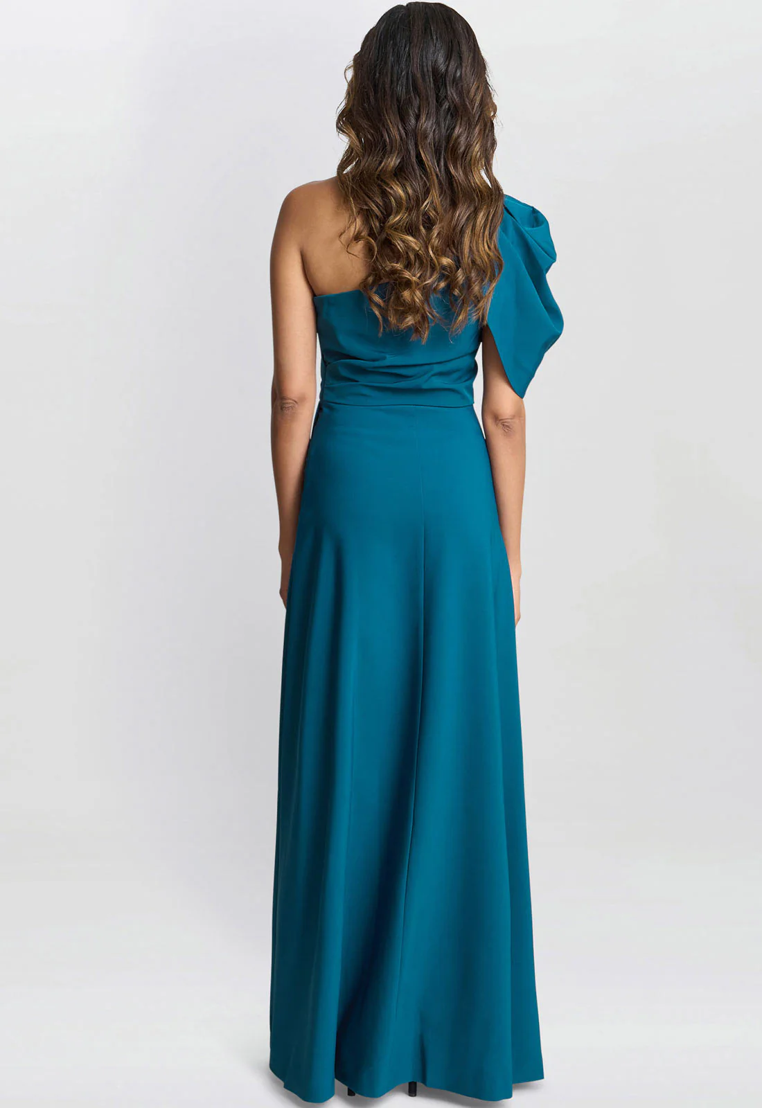 Gina Bacconi Teal Tori One Shoulder Stretch Crepe Maxi Dress - Image 3