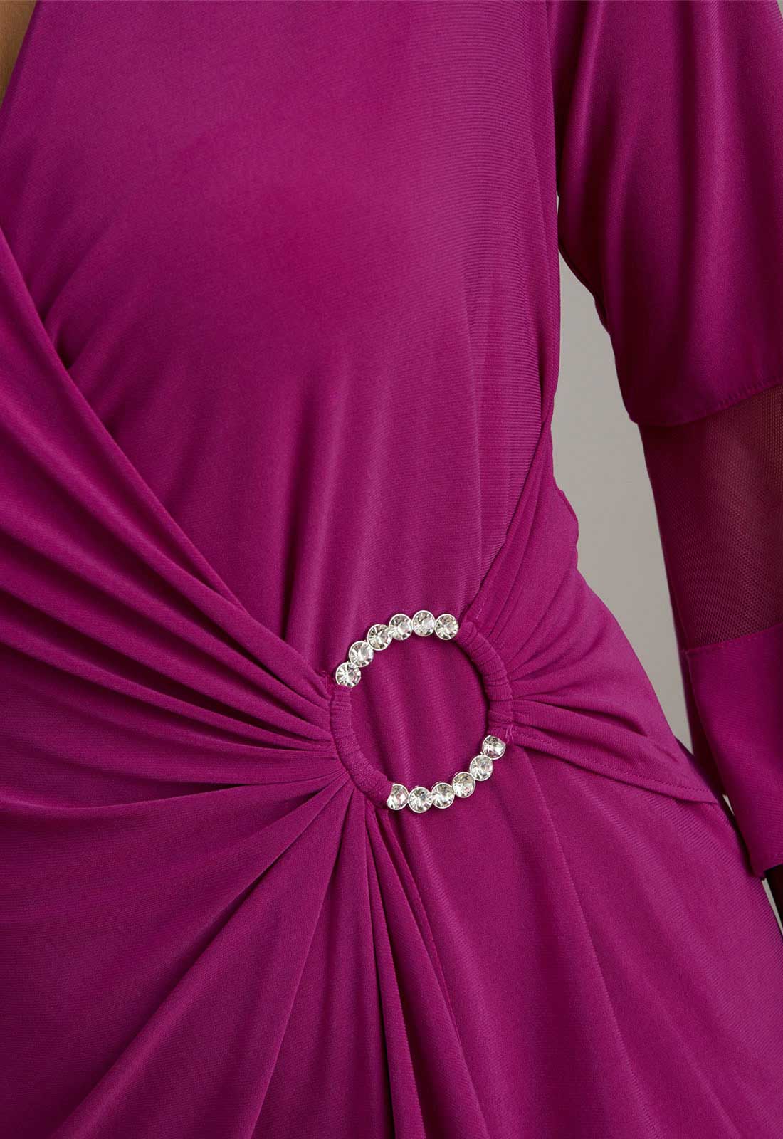 Gina Bacconi Magenta Debby Flutted Sleeve Wrap Dress - Image 3