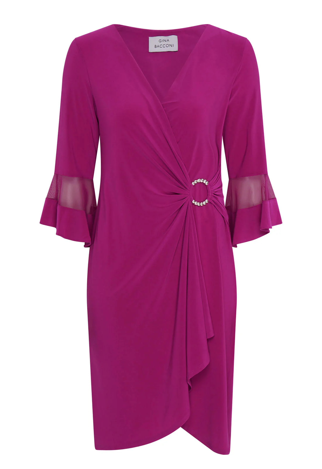 Gina Bacconi Magenta Debby Flutted Sleeve Wrap Dress - Image 6