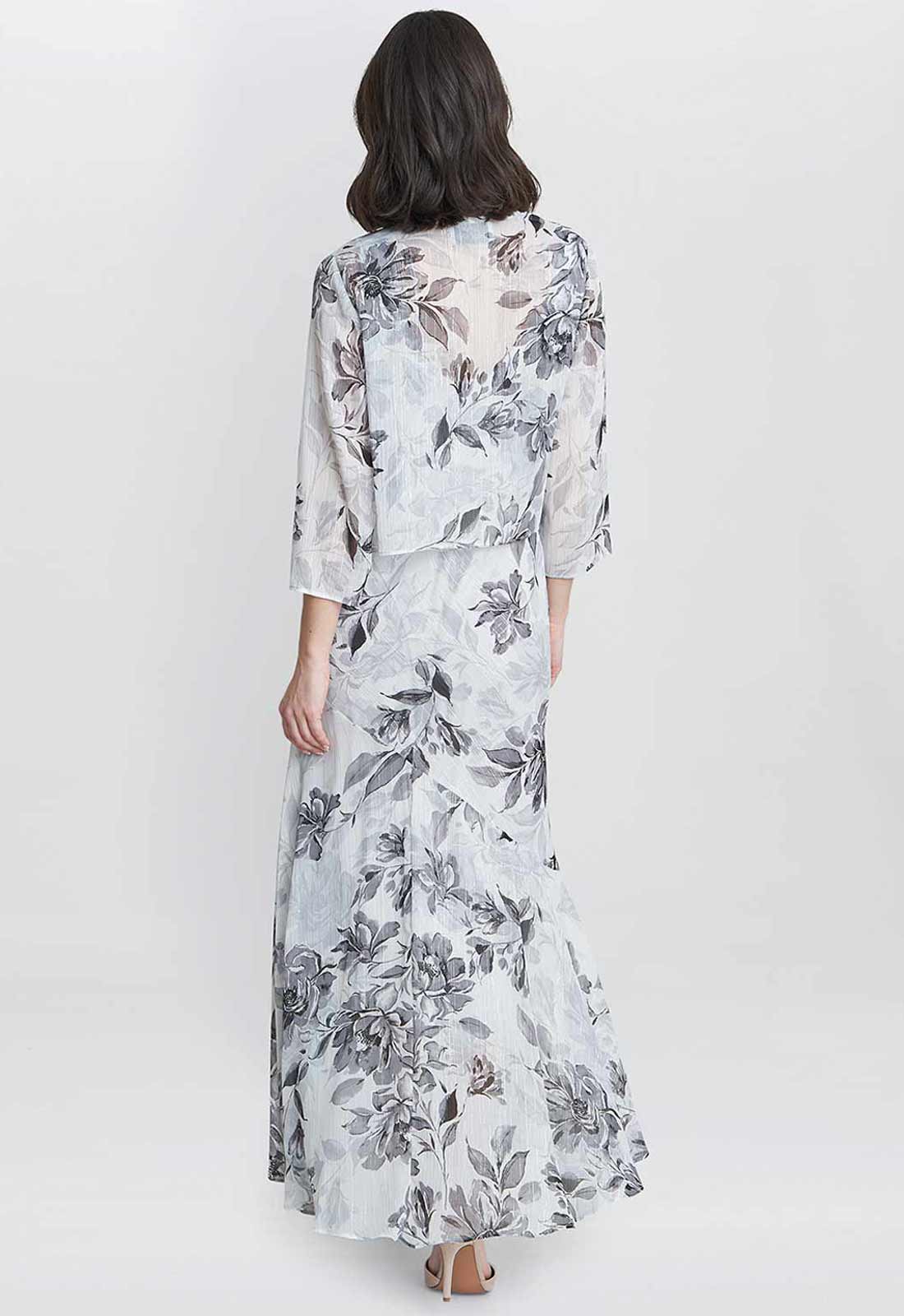Gina Bacconi Grey Mandy Midi Length Sleevless Printed Dress And Jacket - Image 4