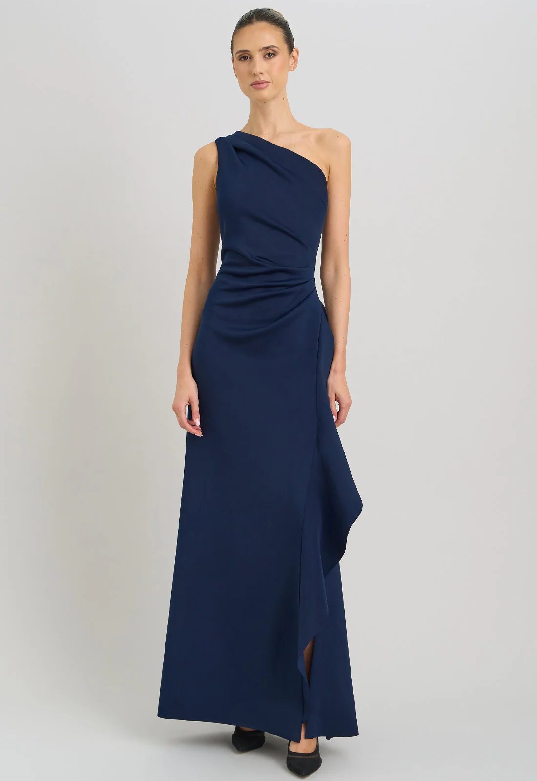 Gina Bacconi MIDNIGHT Darby One Shoulder Frill Dress