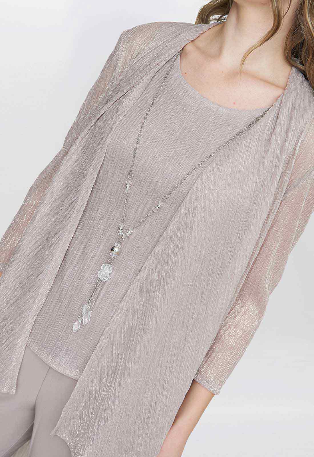 Gina Bacconi Natasha Three Piece Metallic Crinkle Trouser Suit - Image 4