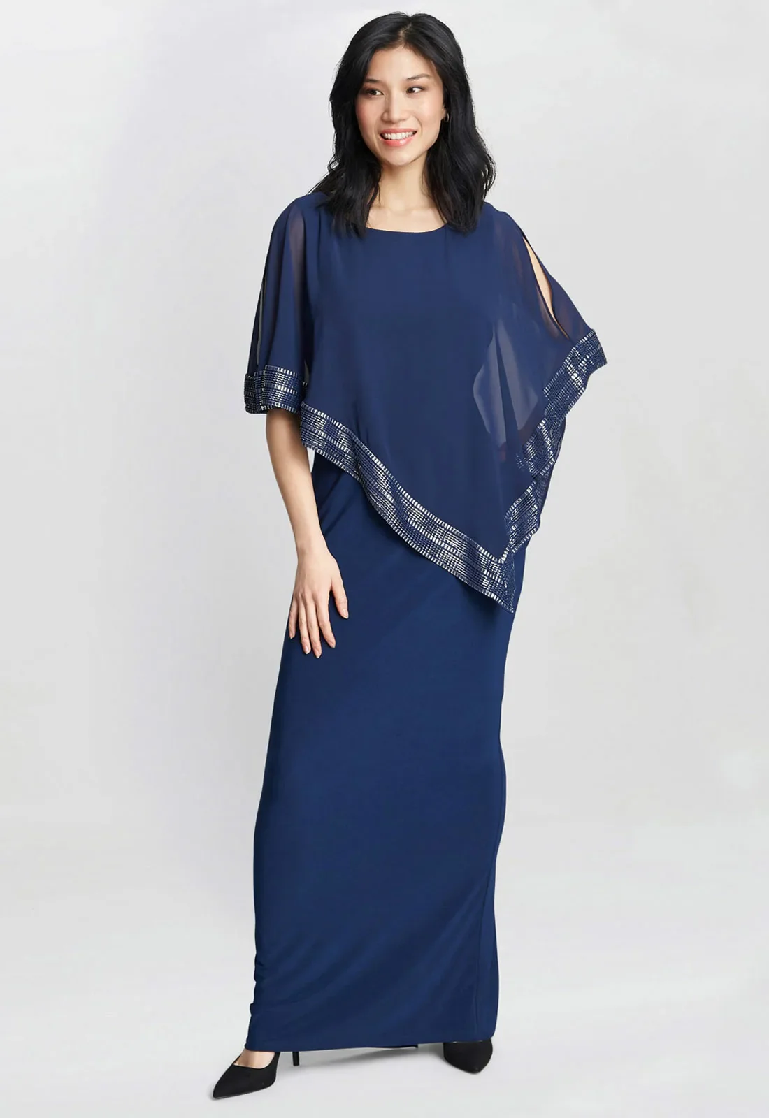 Gina Bacconi Navy Amber Maxi Cape Dress - Image 4