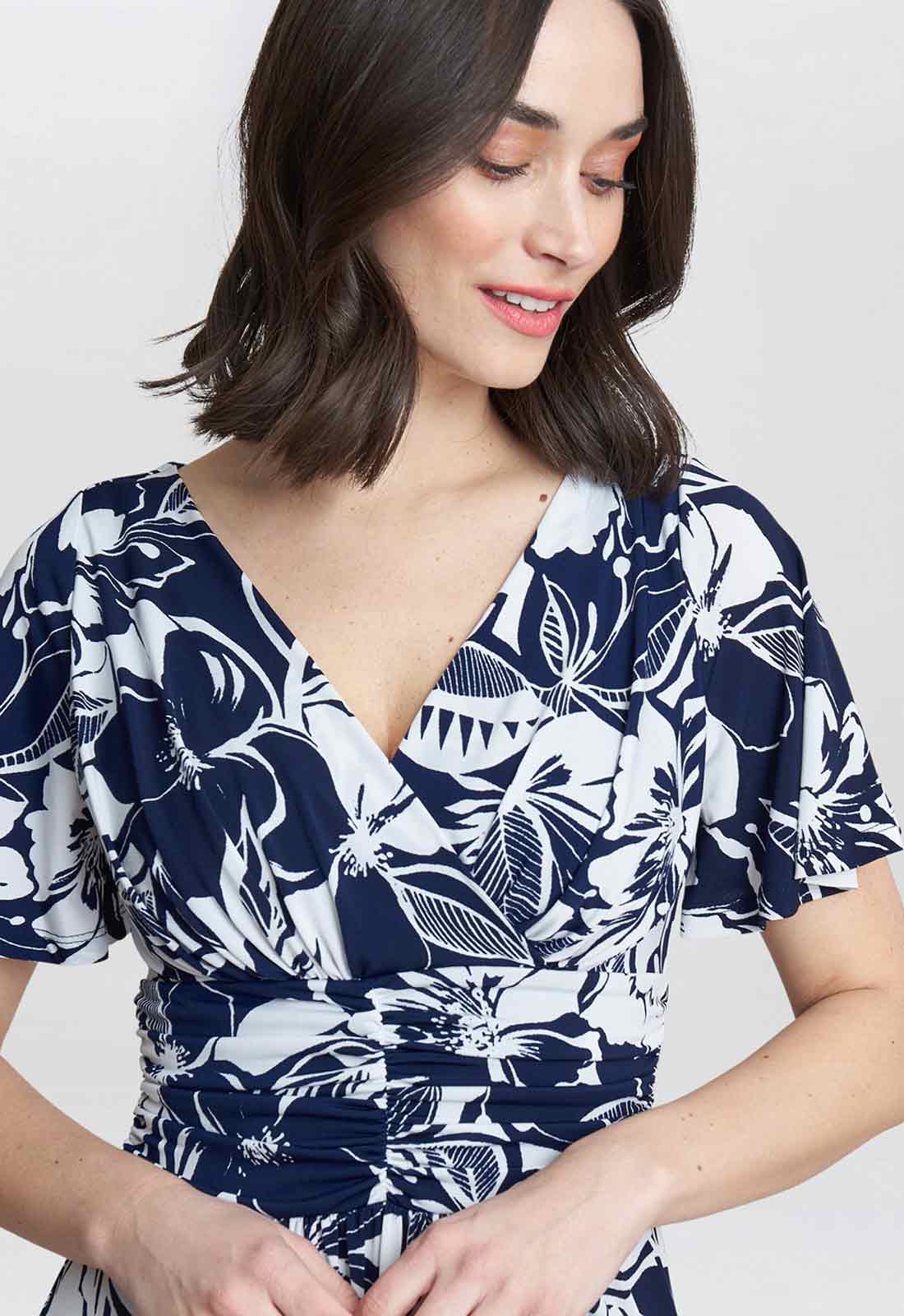 Gina Bacconi Navy and White Gemma Jersey Print Dress - Image 2
