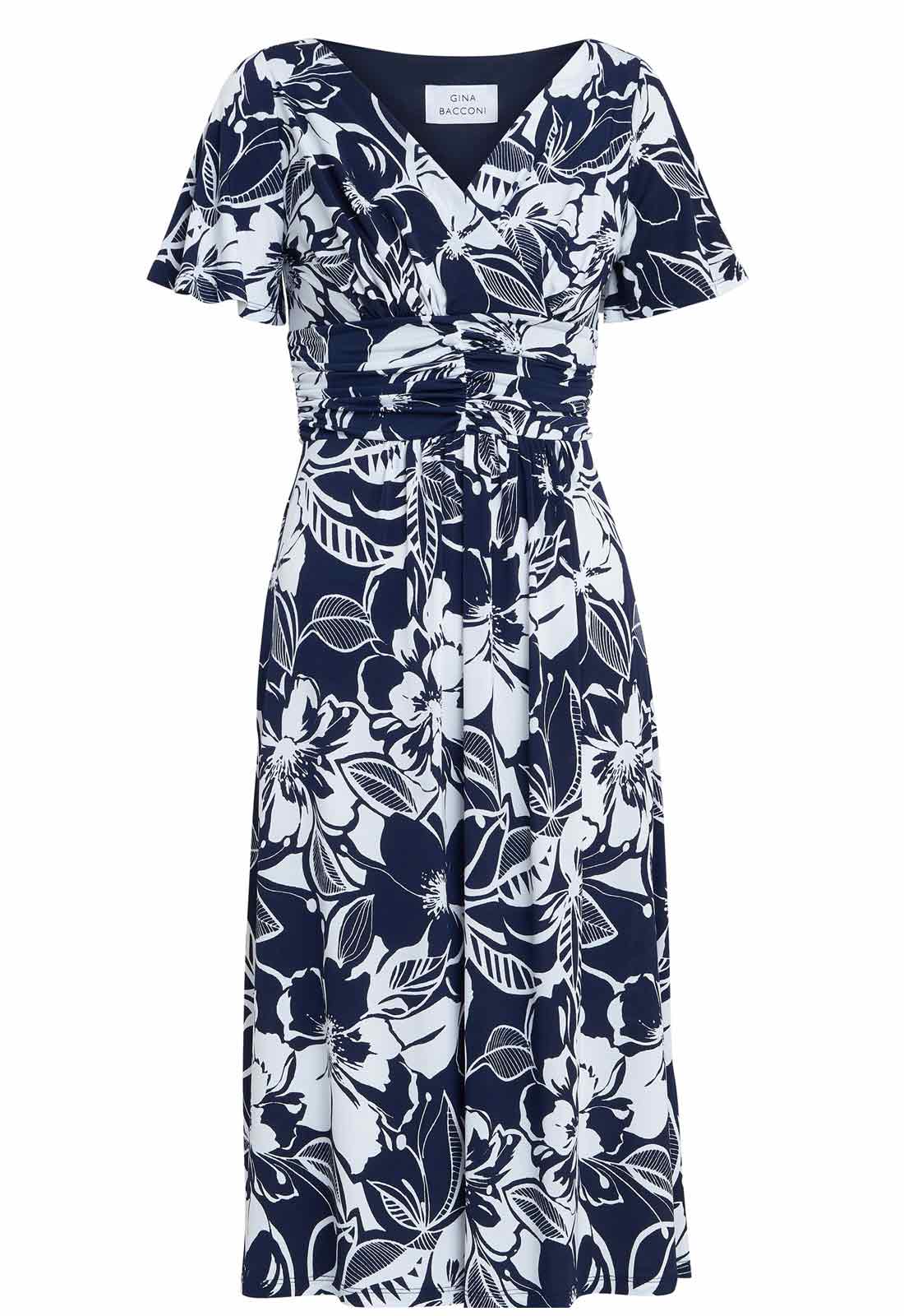 Gina Bacconi Navy and White Gemma Jersey Print Dress - Image 5