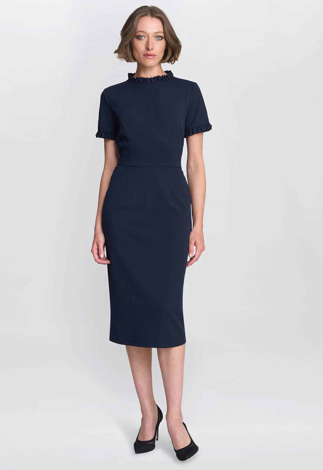Gina Bacconi Navy Anita Structured Sheath Dress - Image 3