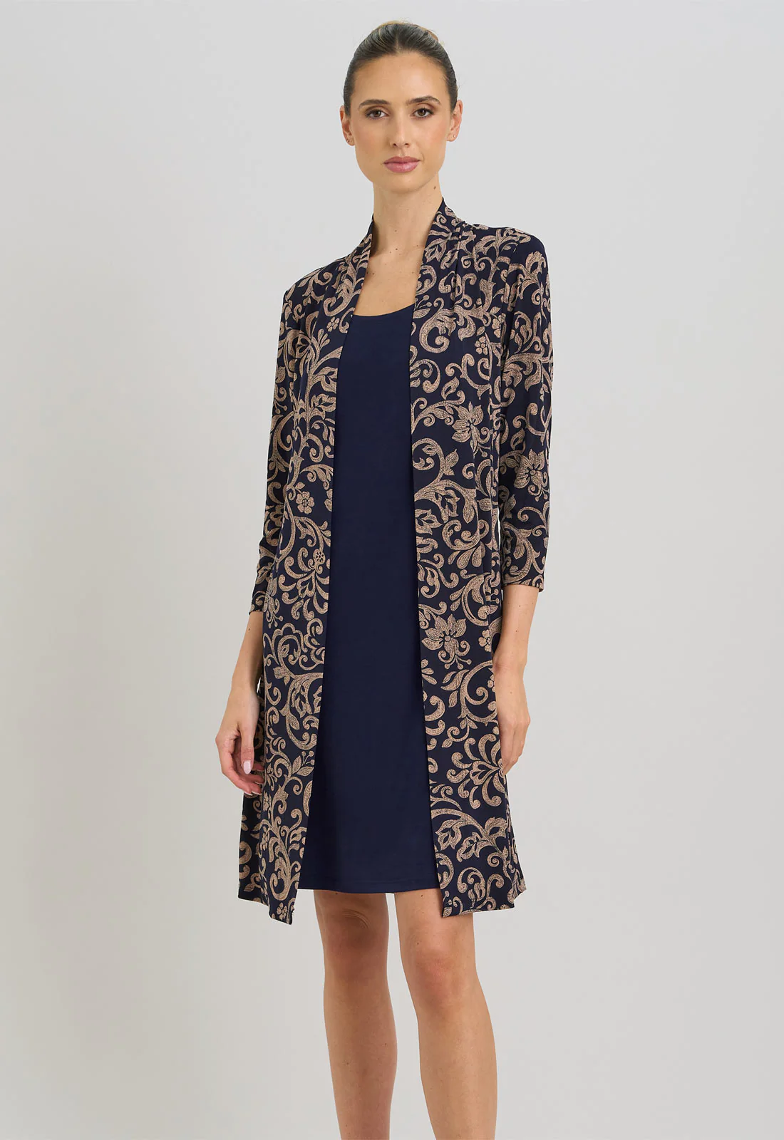 Gina Bacconi Navy and Beige Patsey Mock Dress And Jacket - Image 2