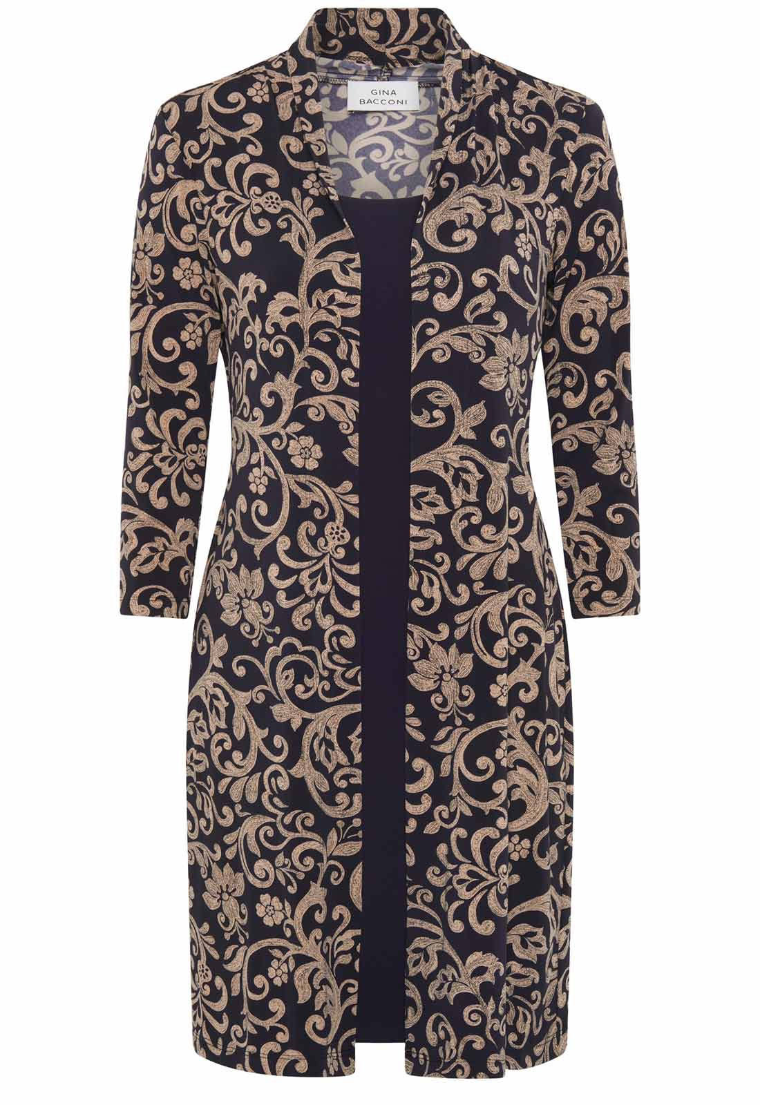 Gina Bacconi Navy and Beige Patsey Mock Dress And Jacket - Image 3