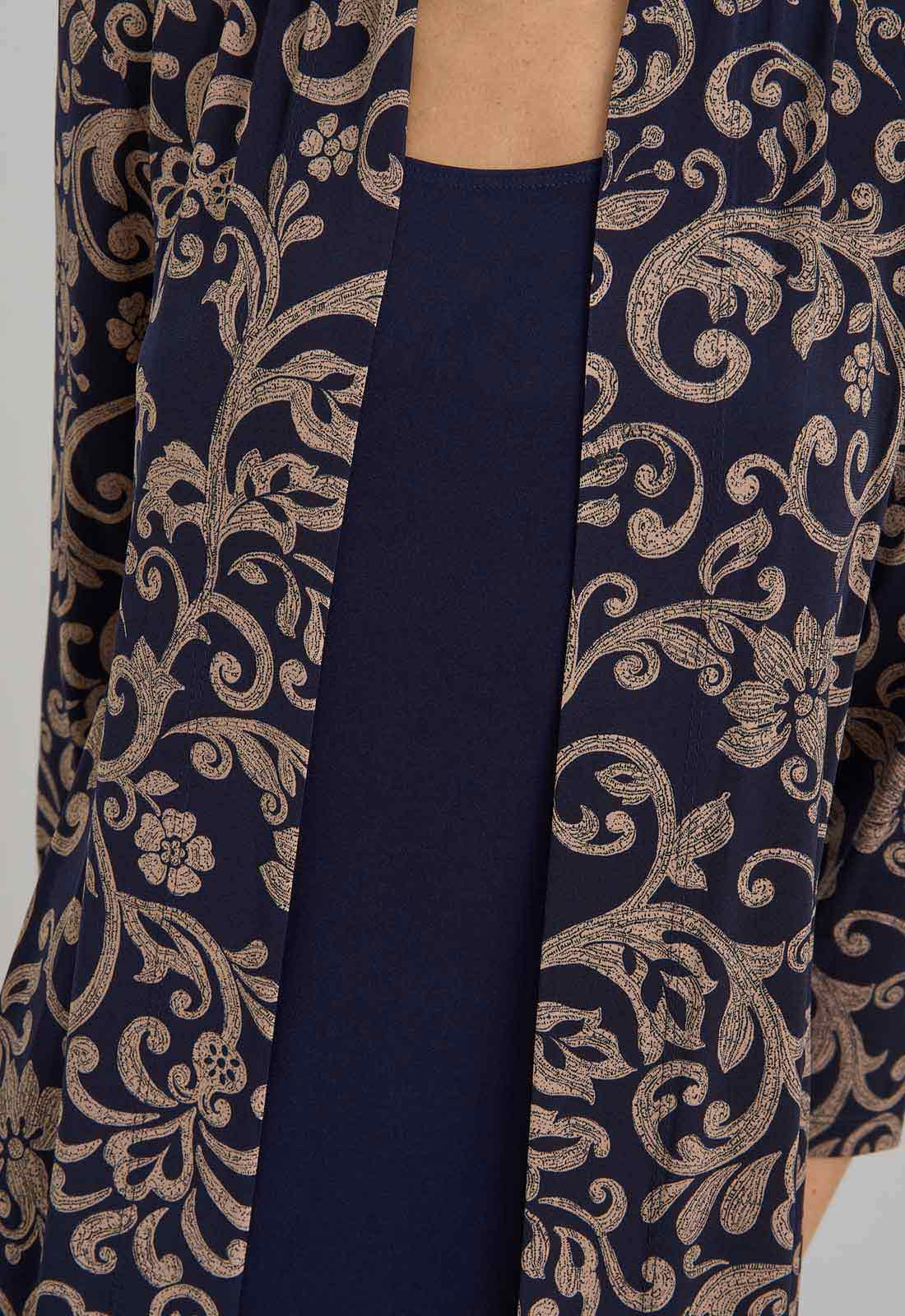 Gina Bacconi Navy and Beige Patsey Mock Dress And Jacket - Image 5
