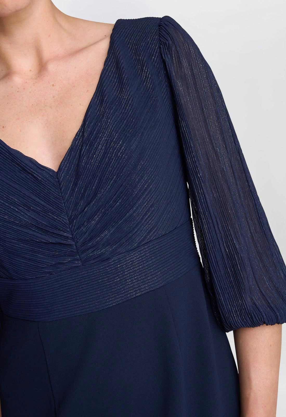 Gina Bacconi Navy Britney Metallic Pleated Bodic Dress - Image 5