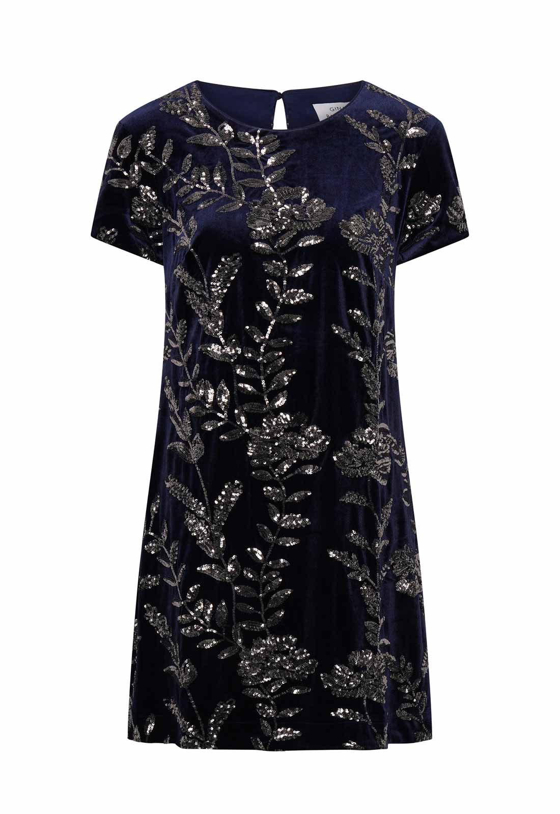 Gina Bacconi Navy Cleopatra Embroidered Velvet Dress - Image 4