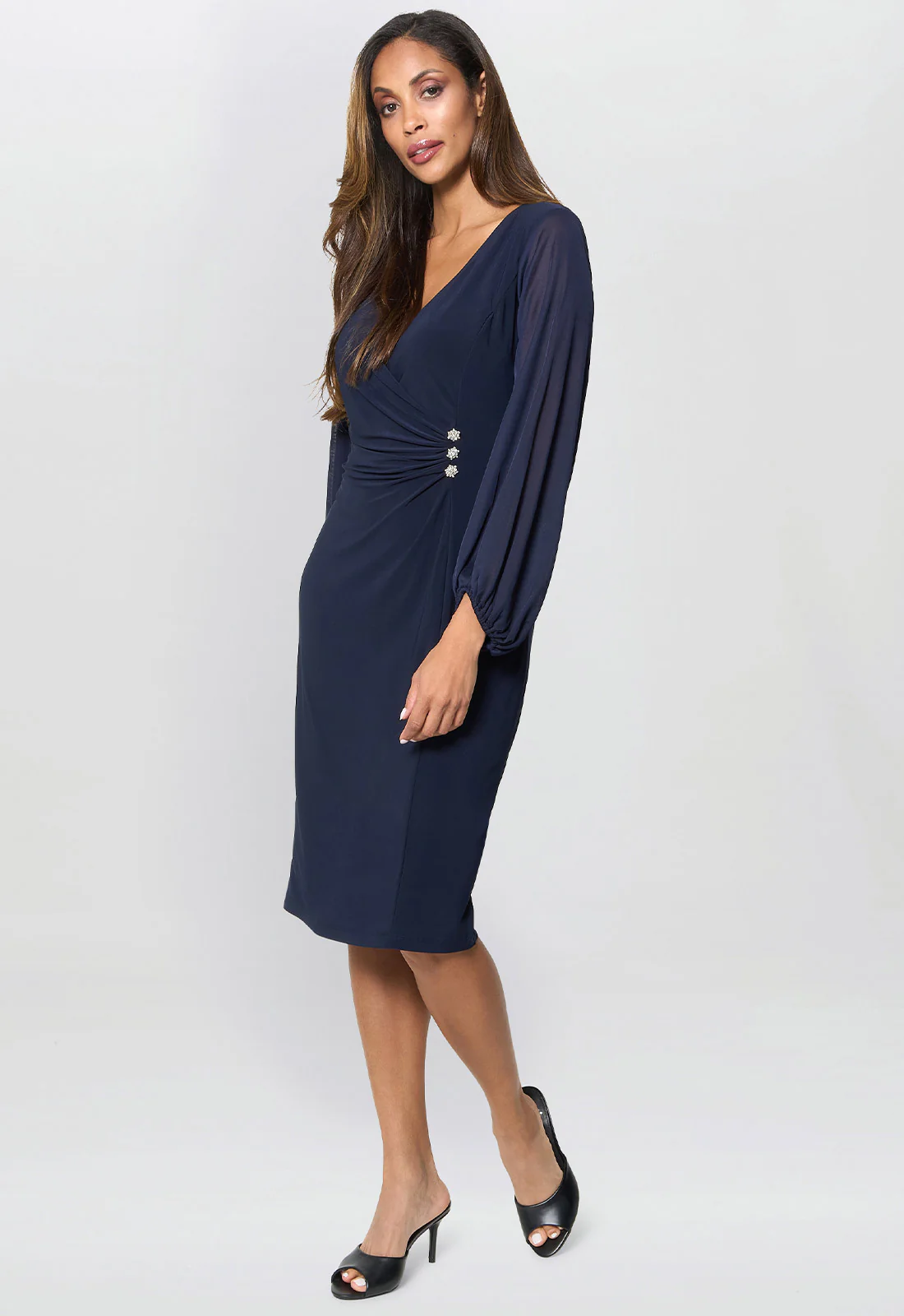 Gina Bacconi Navy Dee Jersey Wrap With Mesh Sleeves - Image 4