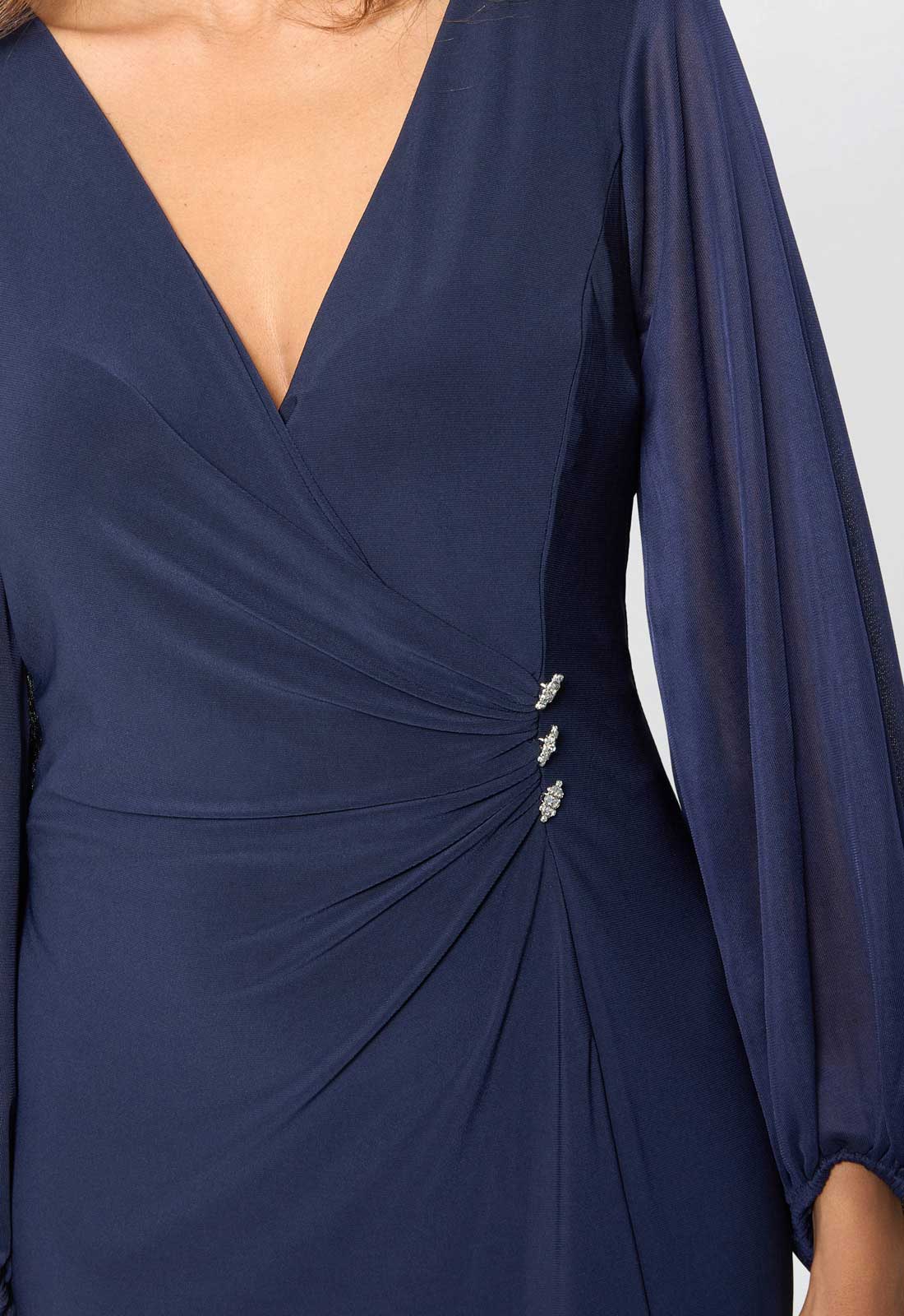 Gina Bacconi Navy Dee Jersey Wrap With Mesh Sleeves - Image 5