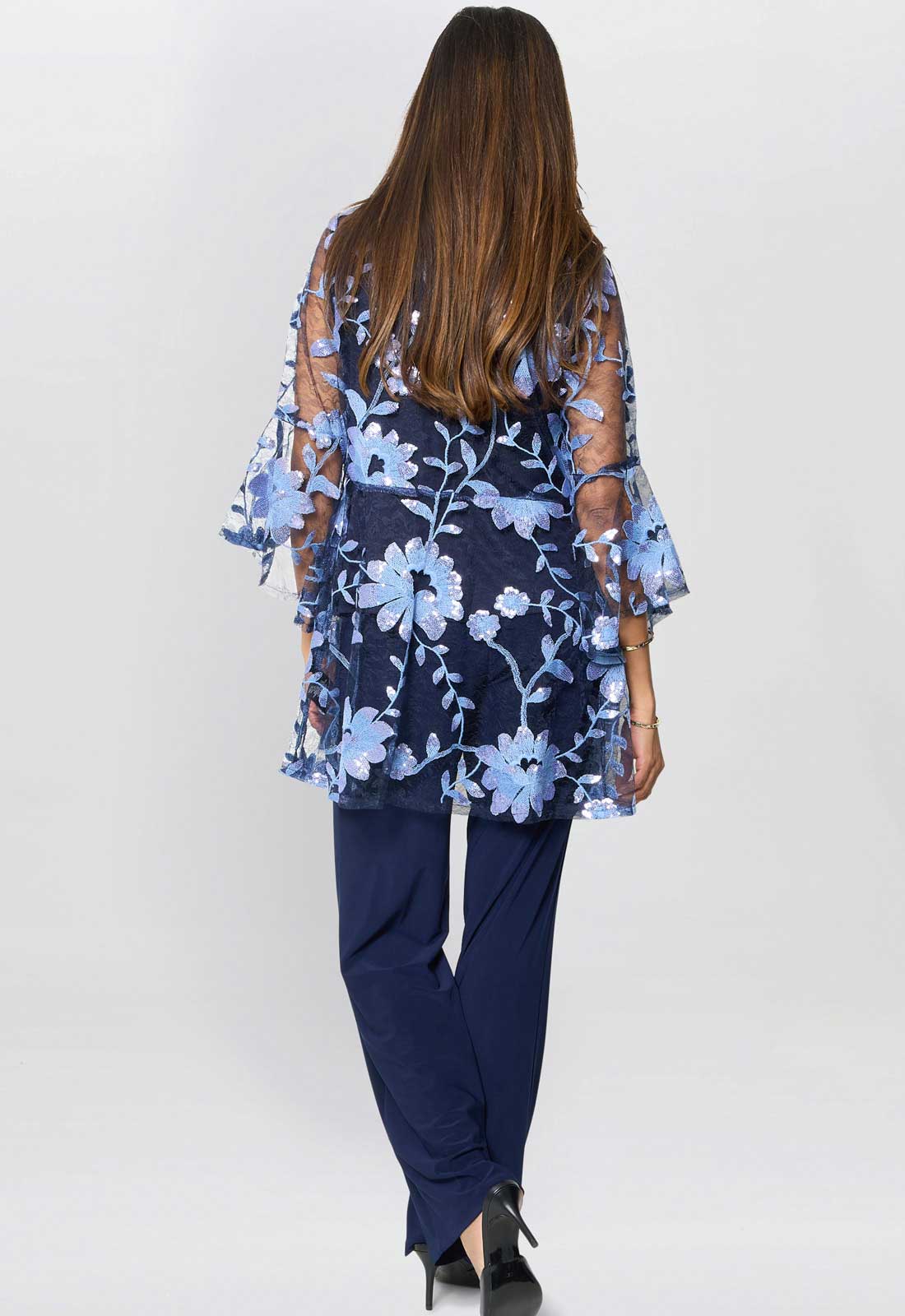 Gina Bacconi Navy Dorris Three Piece Trouser Suit With Embroidered Jacket - Image 5