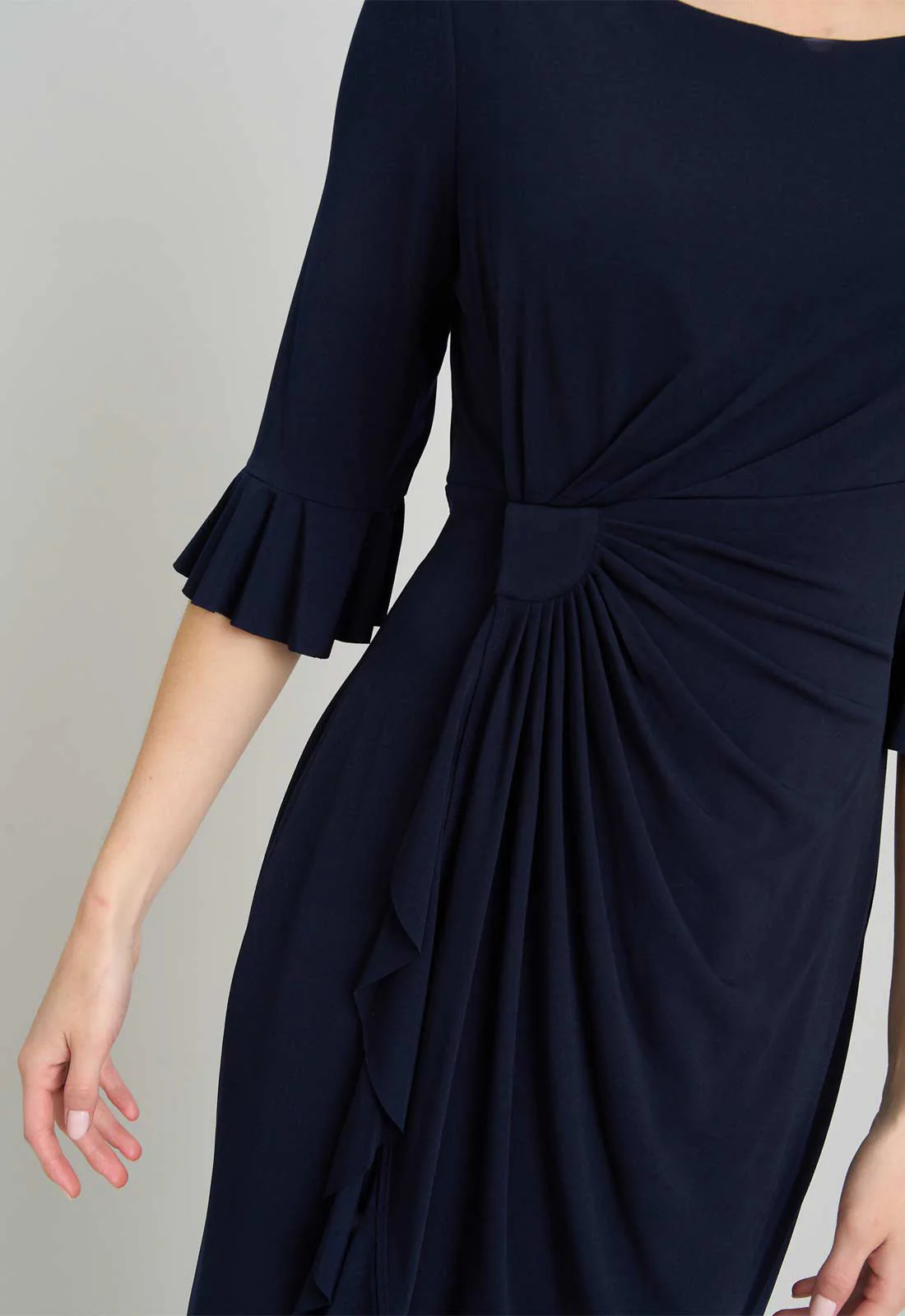 Gina Bacconi NAVY Faux Wrap Jersey Dress With Frill Hem - Image 2