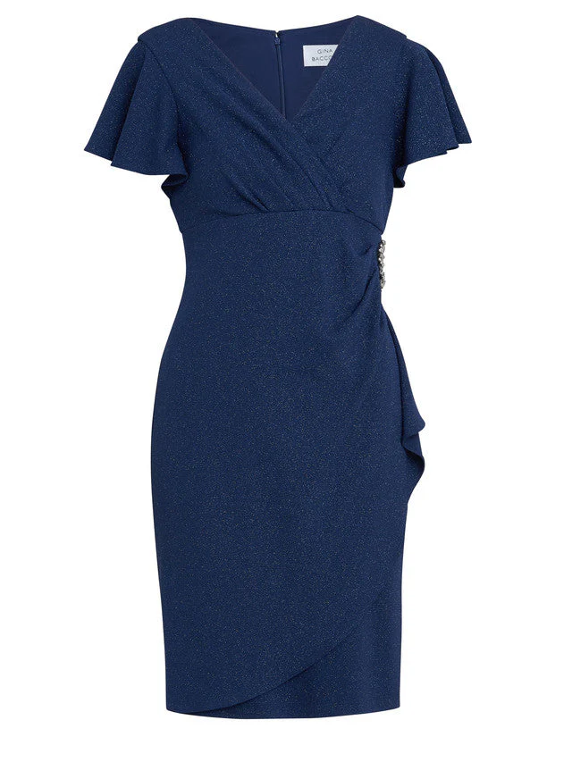 Gina Bacconi Blue Glenda Metallic Midi Dress - Image 5