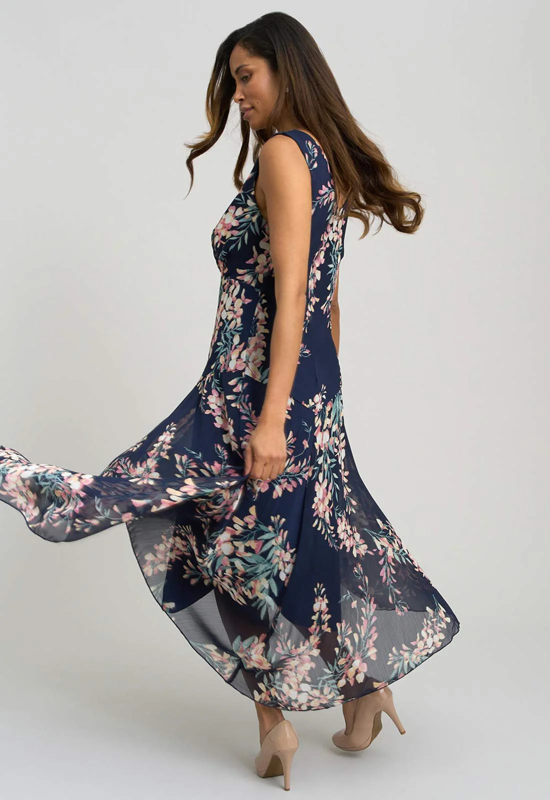 Gina Bacconi Navy India Chiffon Print Dress - Image 4