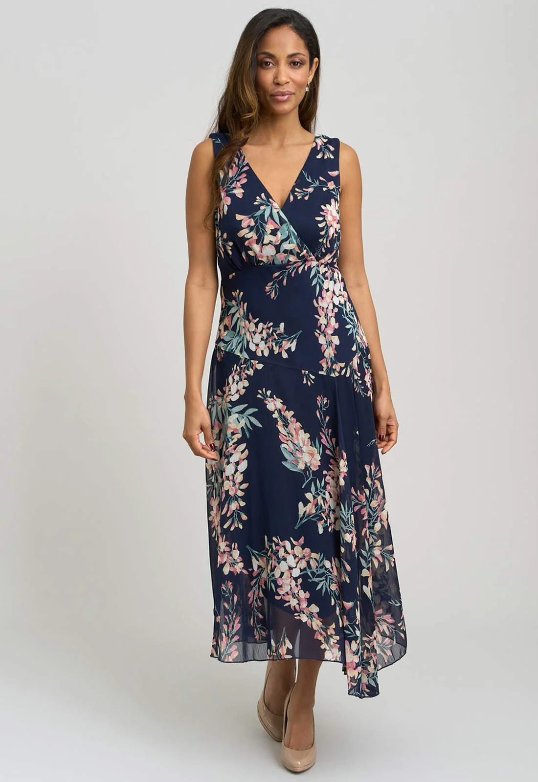 Gina Bacconi Navy India Chiffon Print Dress - Image 5