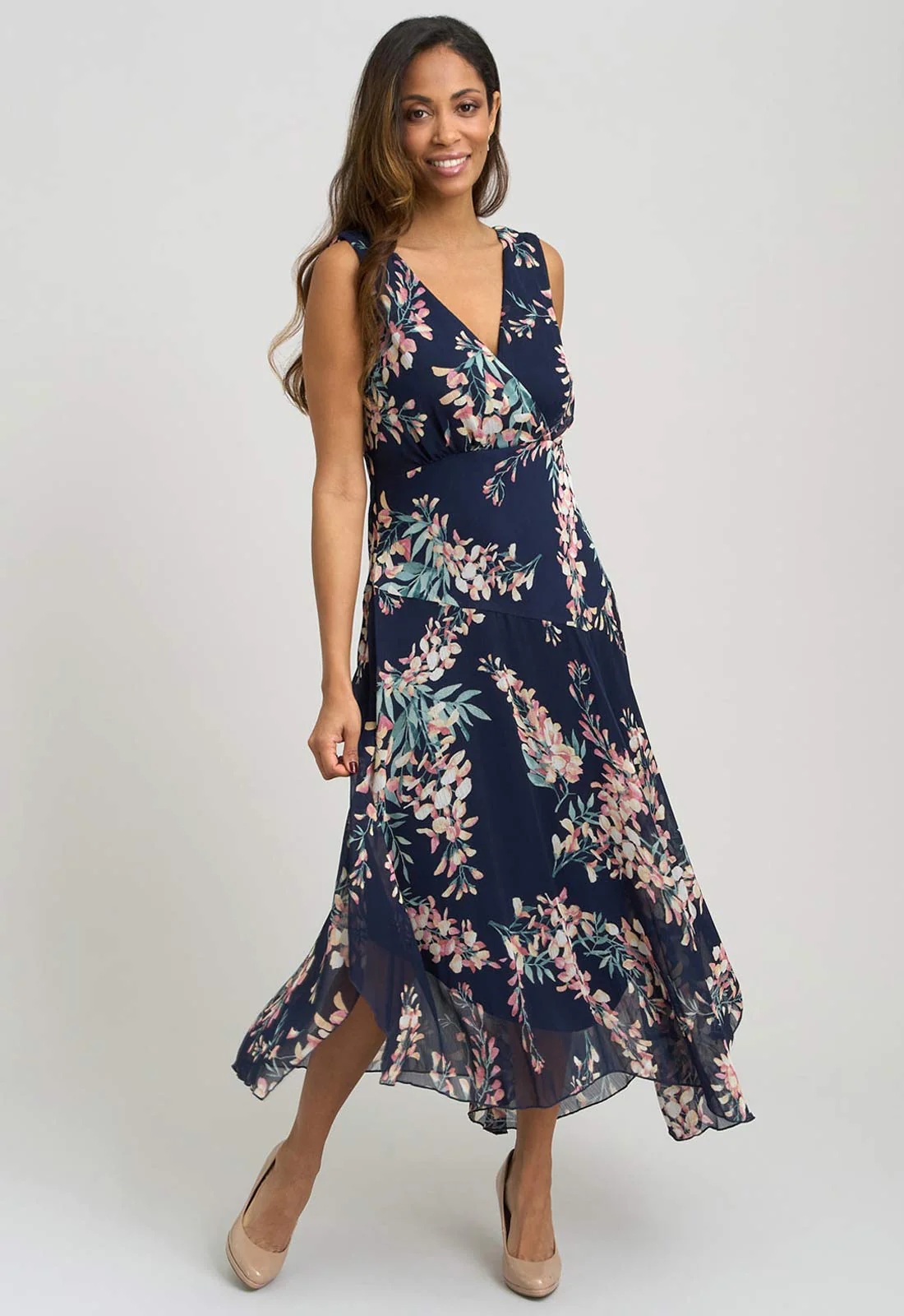 Gina Bacconi Navy India Chiffon Print Dress - Image 7