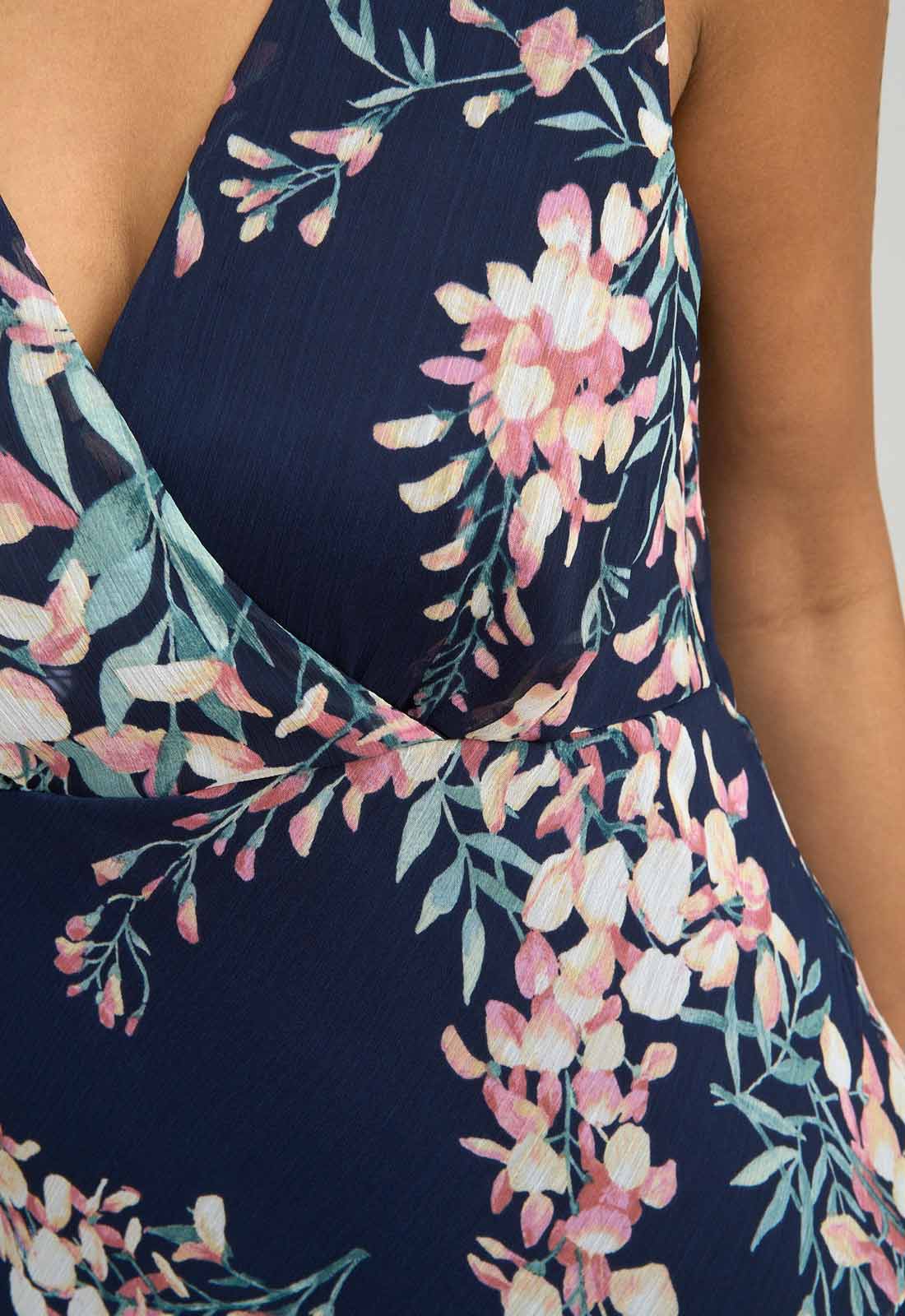 Gina Bacconi Navy India Chiffon Print Dress - Image 9