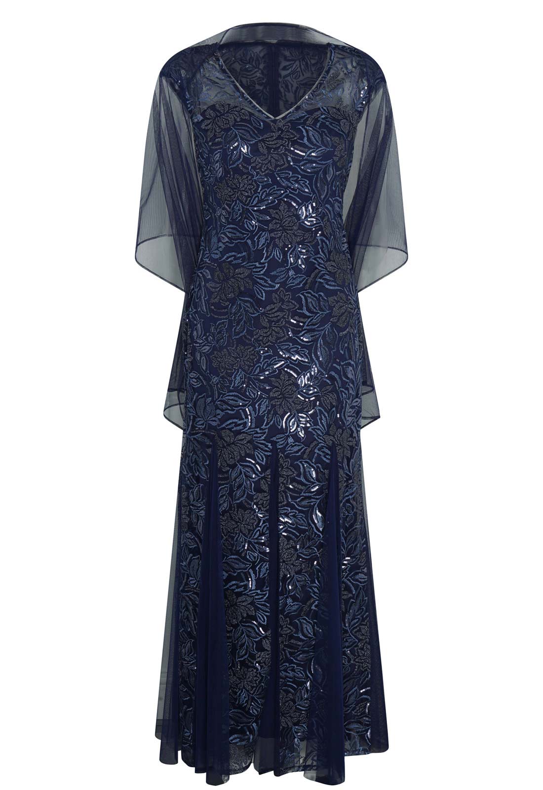 Gina Bacconi Navy Indy Maxi Dress With Matching Scarf - Image 4