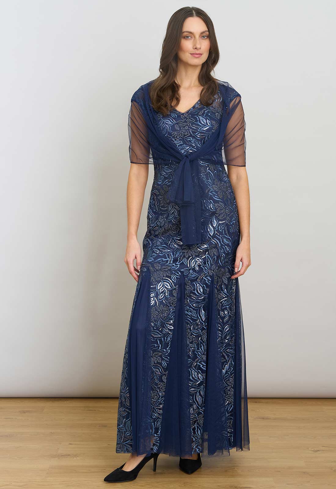 Gina Bacconi Navy Indy Maxi Dress With Matching Scarf - Image 6