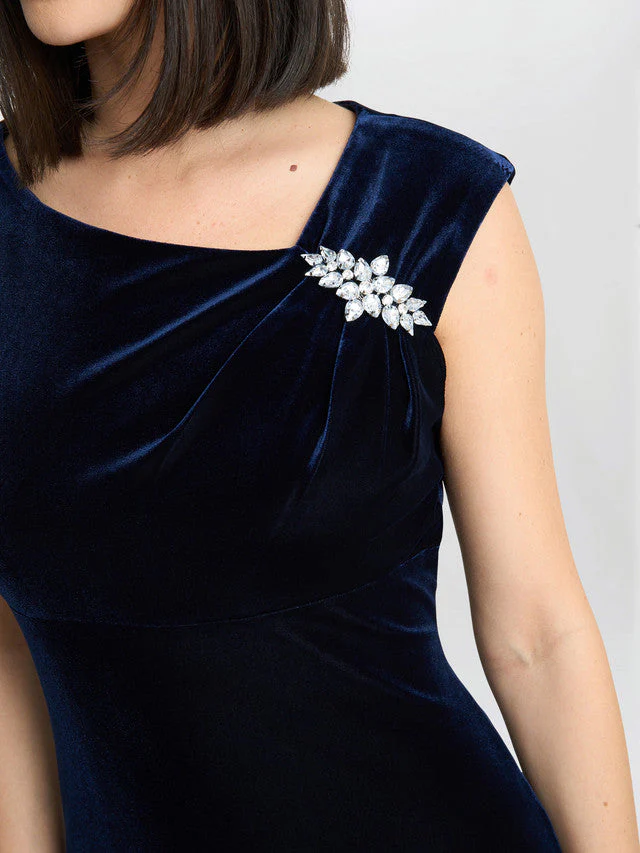 Gina Bacconi Navy Justine Sleeveless Velvet Dress With Trim - Image 2
