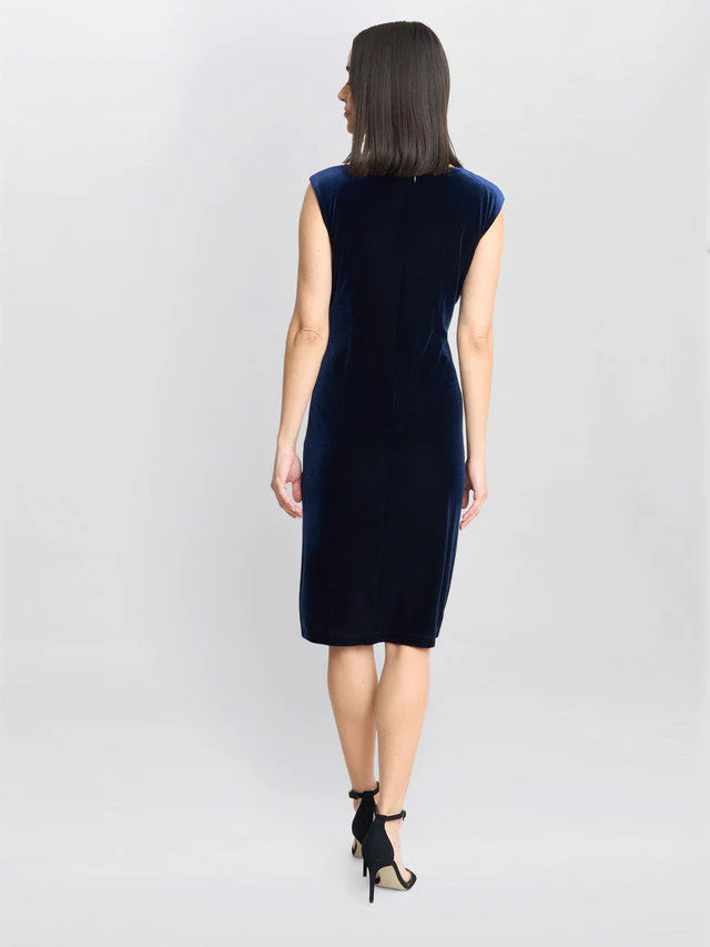 Gina Bacconi Navy Justine Sleeveless Velvet Dress With Trim - Image 5