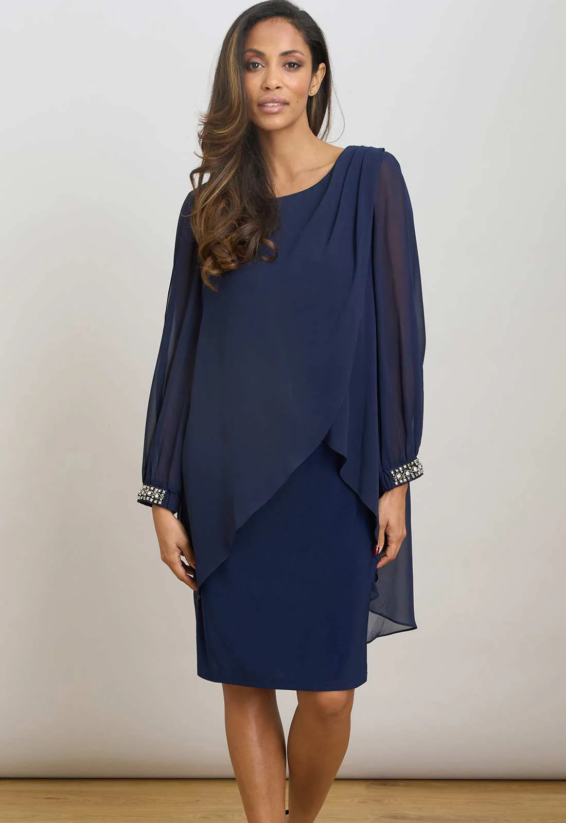 Gina Bacconi NAVY Lexie Embellished Sleeves Dress - Image 2