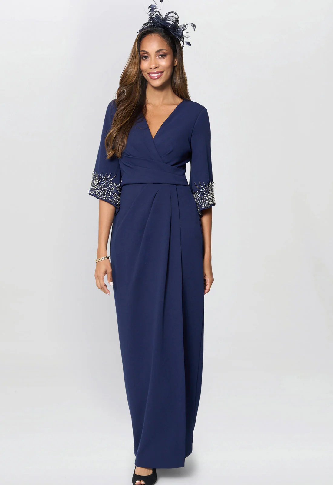 Gina Bacconi Navy Lilly Embellished Sleeve Maxi Dress - Image 3