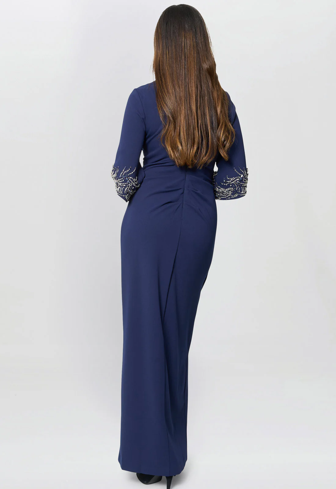 Gina Bacconi Navy Lilly Embellished Sleeve Maxi Dress - Image 4