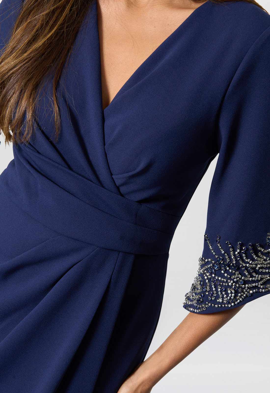Gina Bacconi Navy Lilly Embellished Sleeve Maxi Dress - Image 6