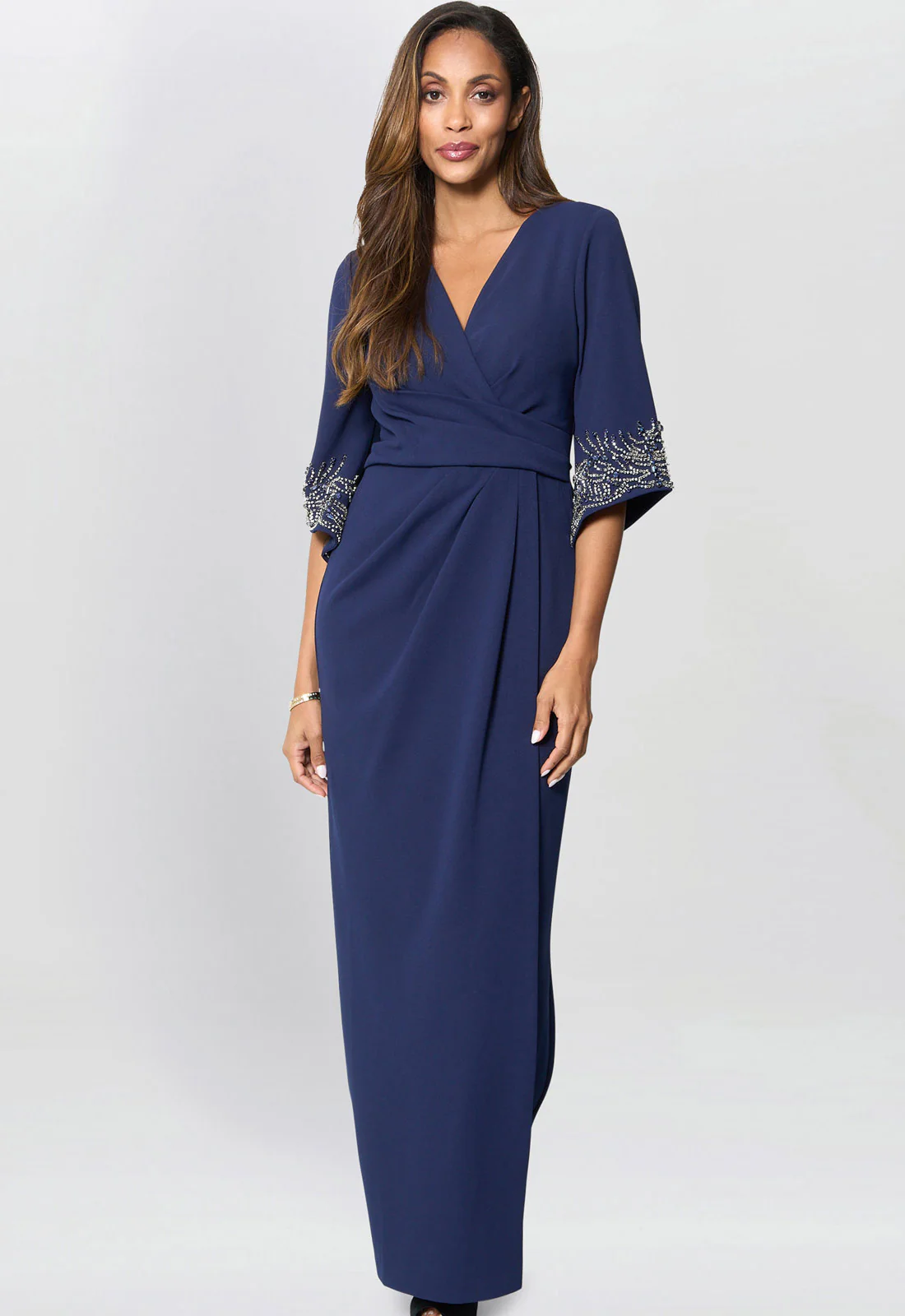 Gina Bacconi Navy Lilly Embellished Sleeve Maxi Dress - Image 7