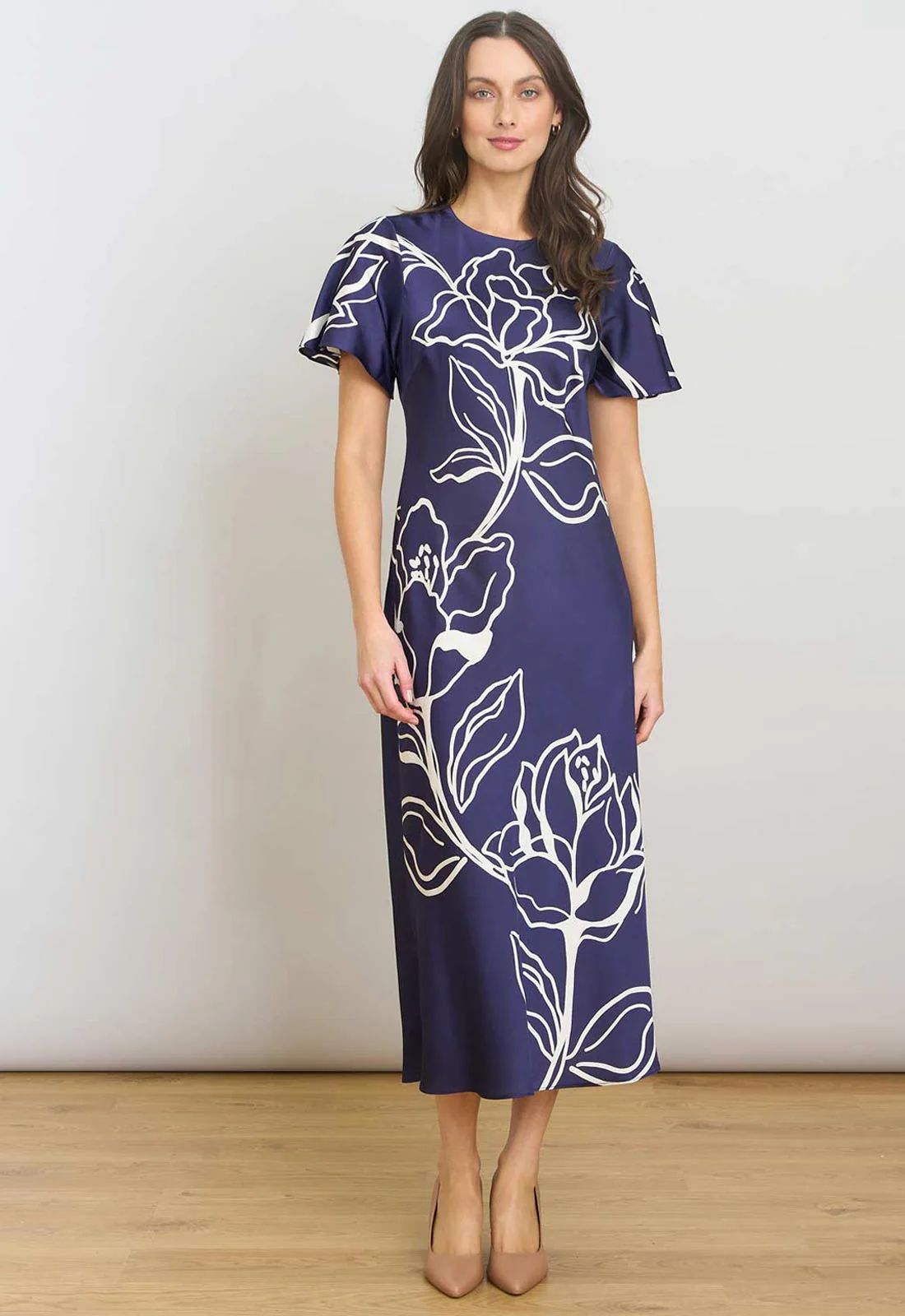 Gina Bacconi NAVY Meg Short Sleeve Print Midi Dress - Image 3