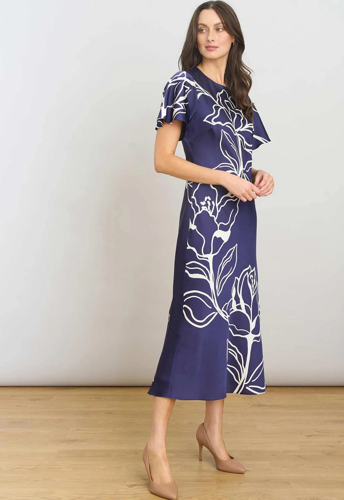 Gina Bacconi NAVY Meg Short Sleeve Print Midi Dress - Image 6