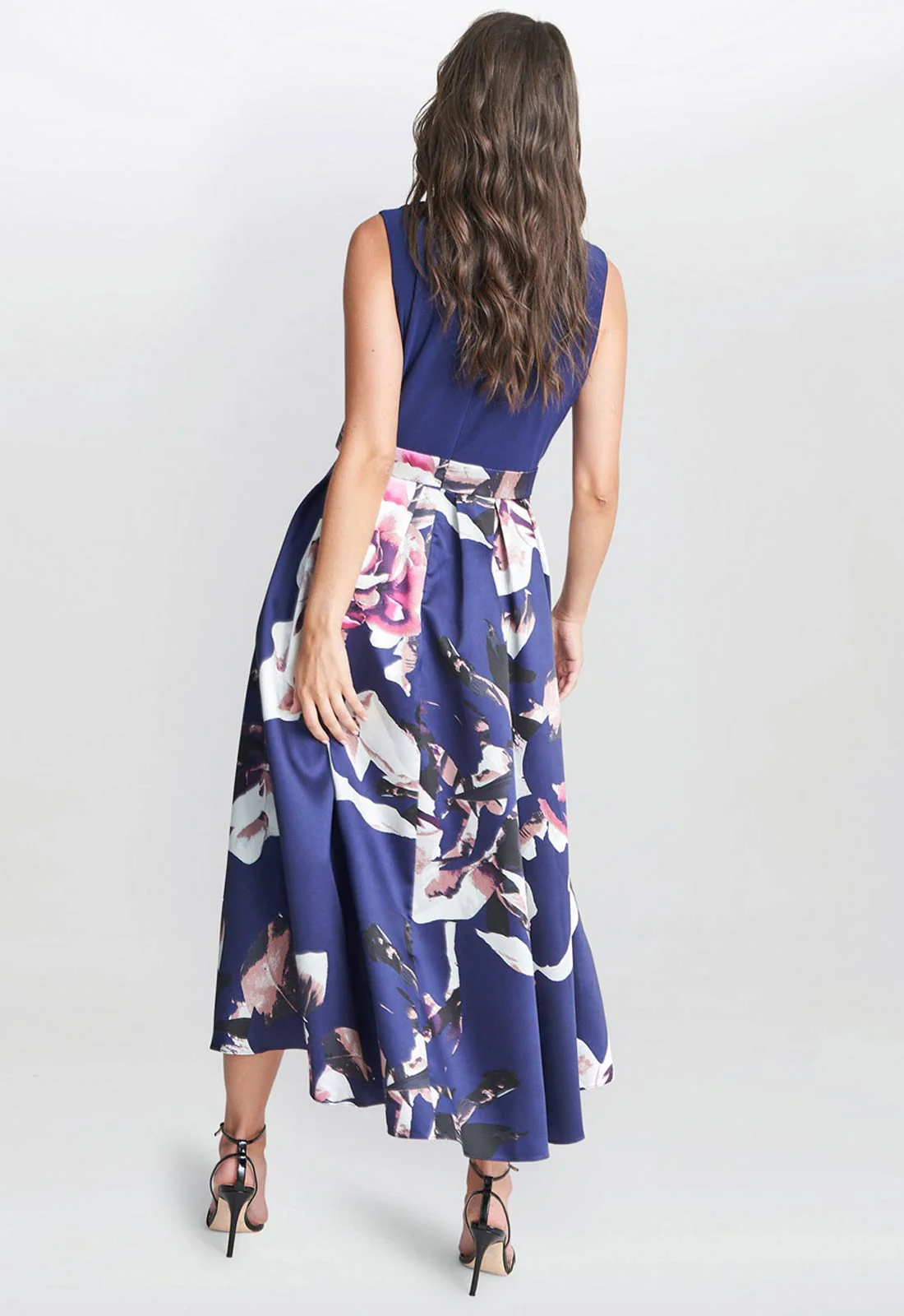 Gina Bacconi Navy Megan Sleeveless Floral High Low Dress - Image 4