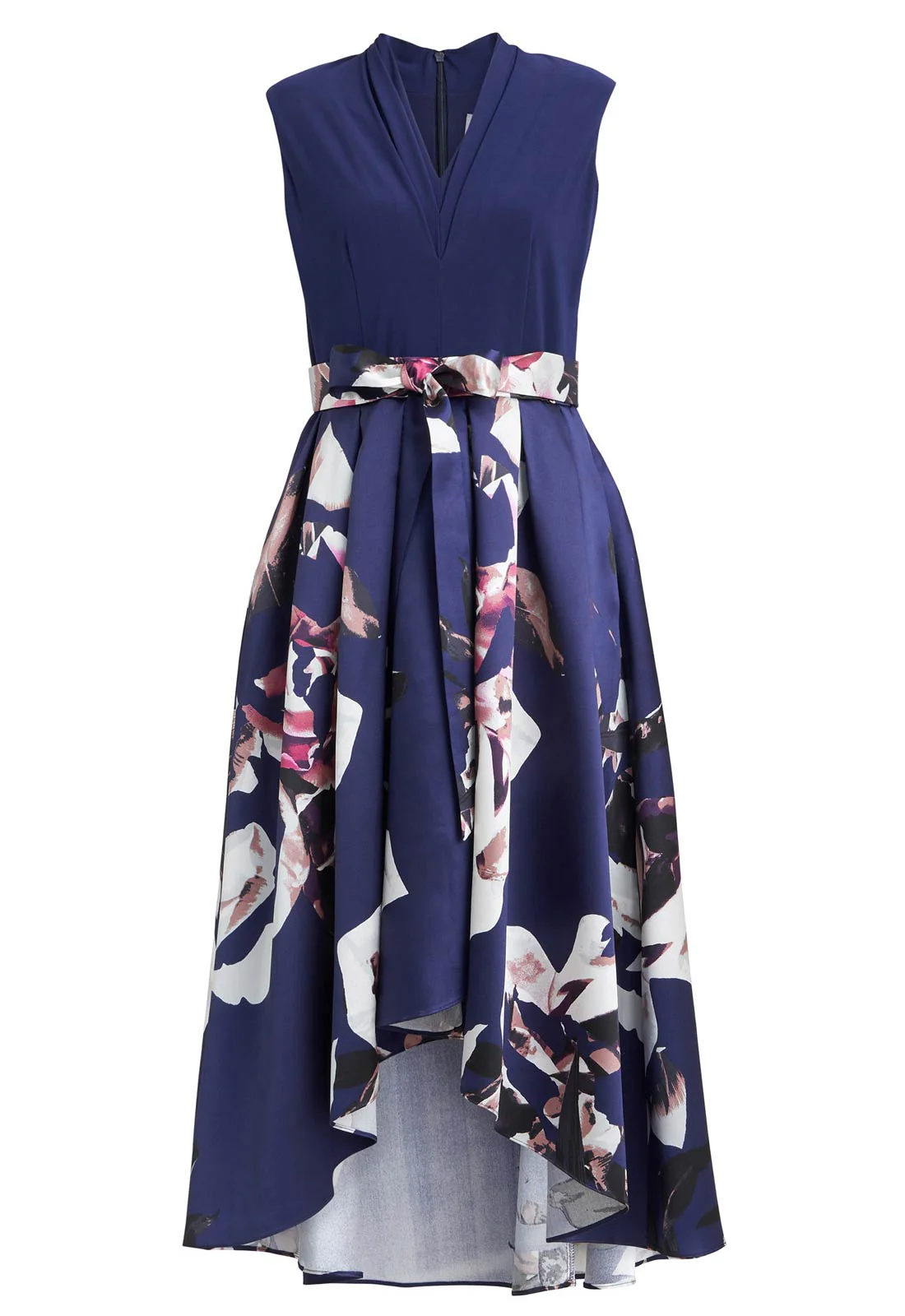 Gina Bacconi Navy Megan Sleeveless Floral High Low Dress - Image 5