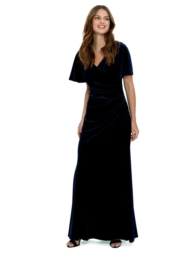 Gina Bacconi Navy Minka Velvet Maxi Dress With Cowl Neck - Image 3