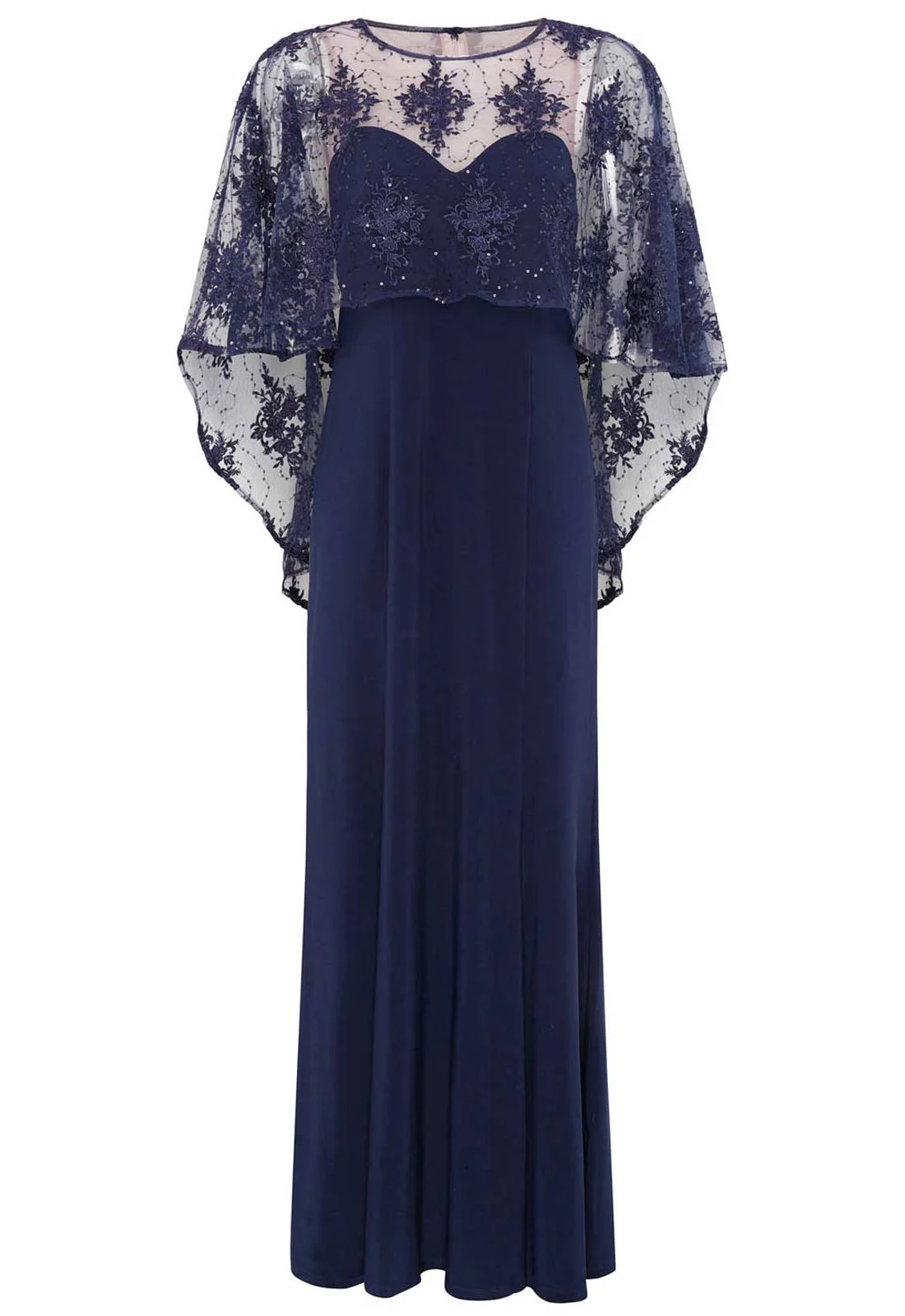 Gina Bacconi NAVY / NUDE Desire Jersey Maxi Dress With Lace Cape - Image 5