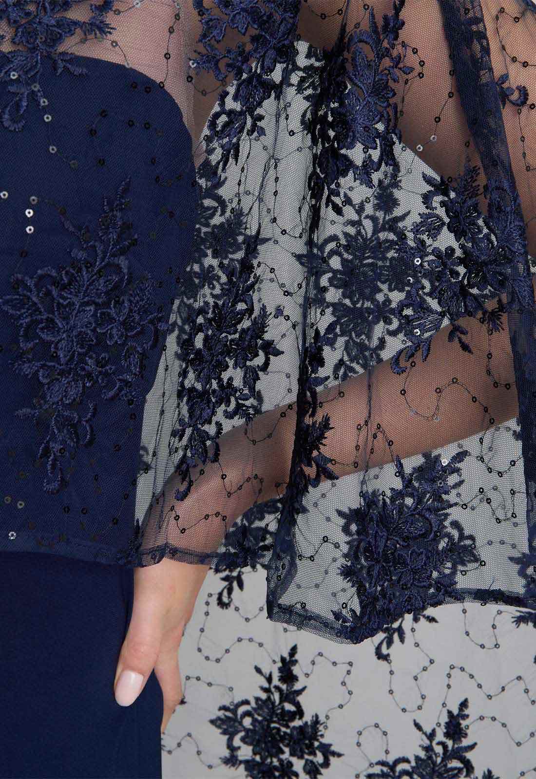 Gina Bacconi NAVY / NUDE Desire Jersey Maxi Dress With Lace Cape - Image 6