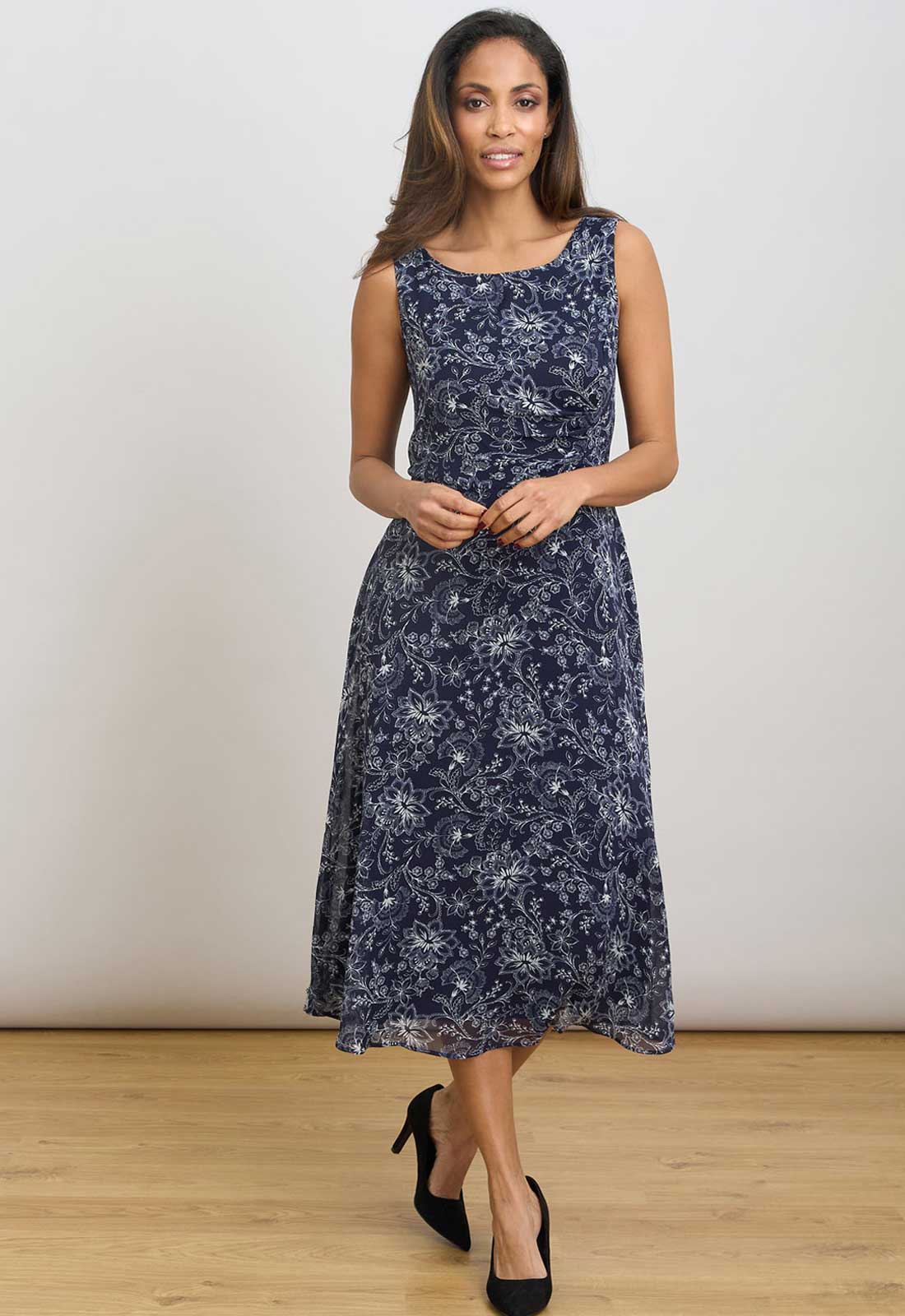 Gina Bacconi Navy Octavia Chiffon Floral Midi Dress - Image 2