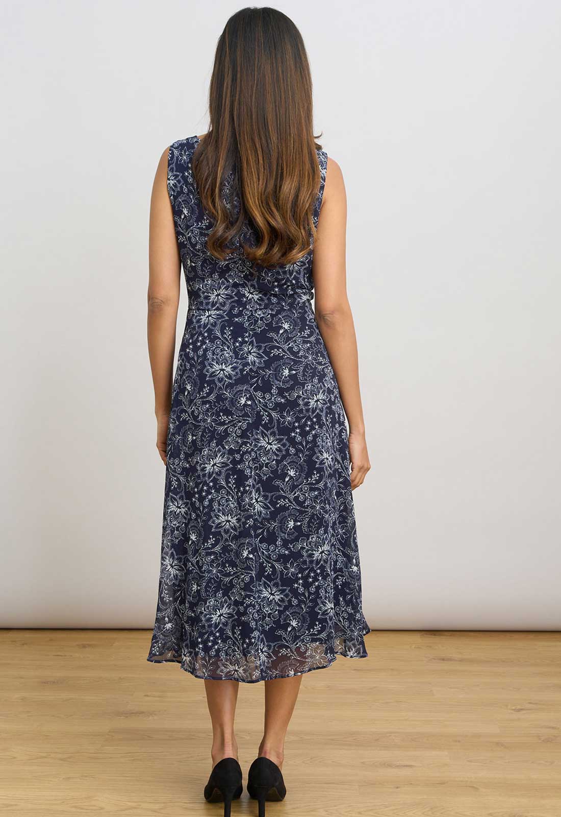 Gina Bacconi Navy Octavia Chiffon Floral Midi Dress - Image 5