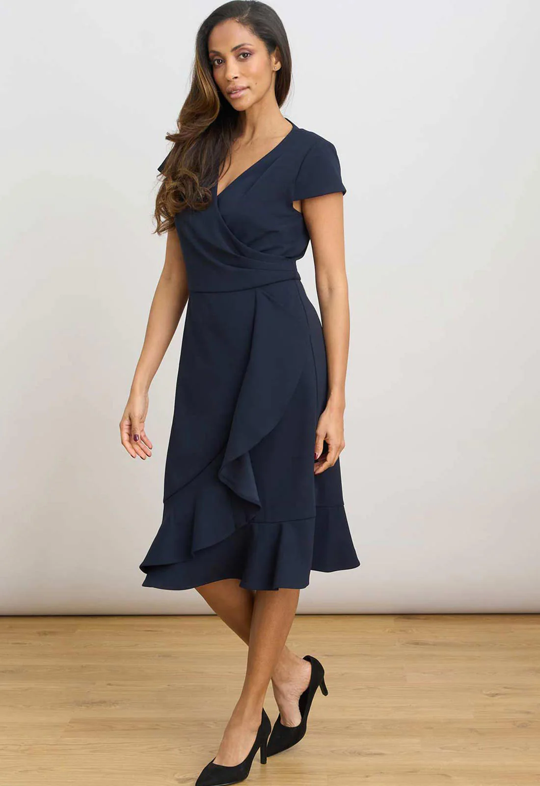 Gina Bacconi NAVY Ruffle Hem Crepe Dress - Image 2