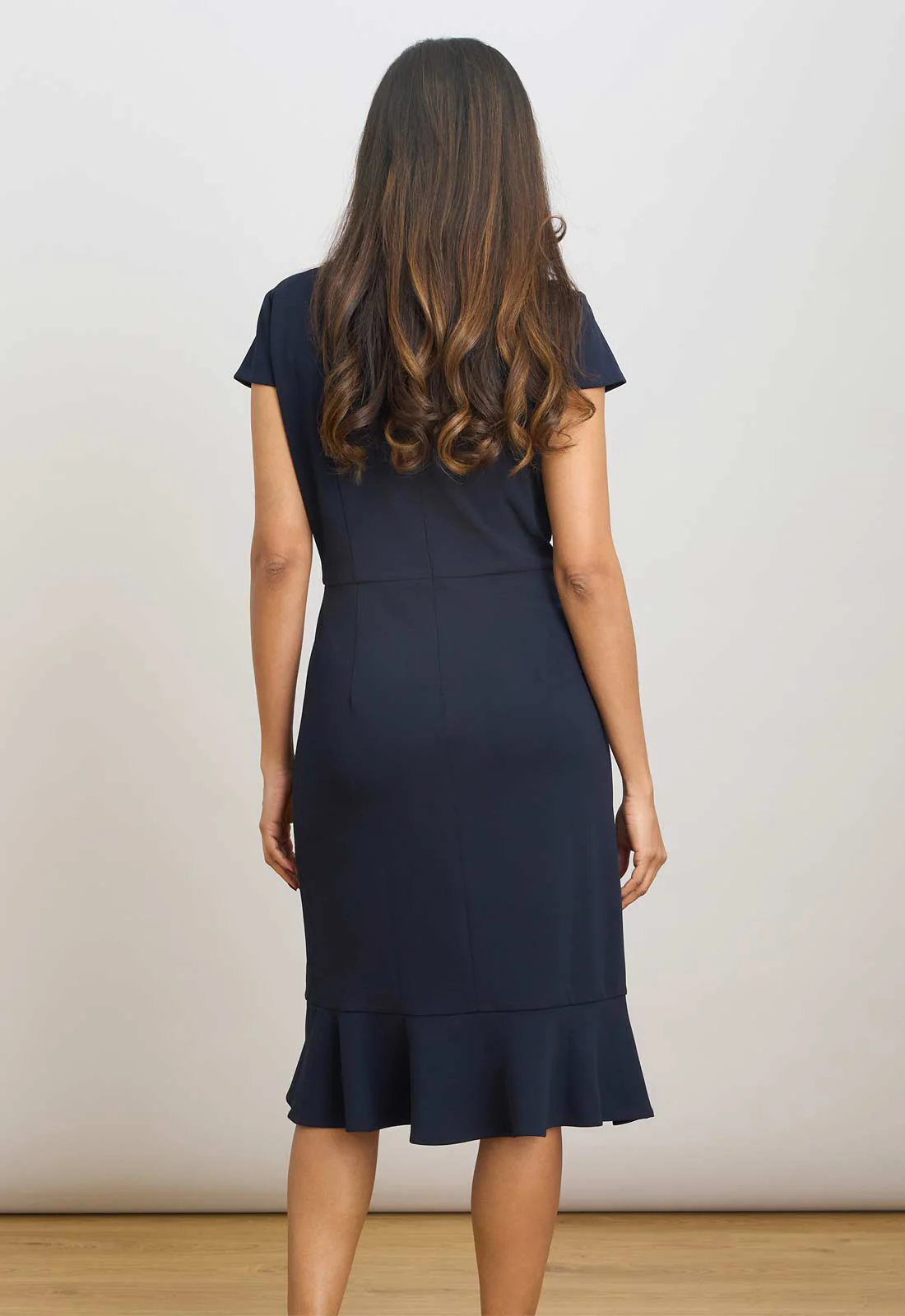 Gina Bacconi NAVY Ruffle Hem Crepe Dress - Image 3